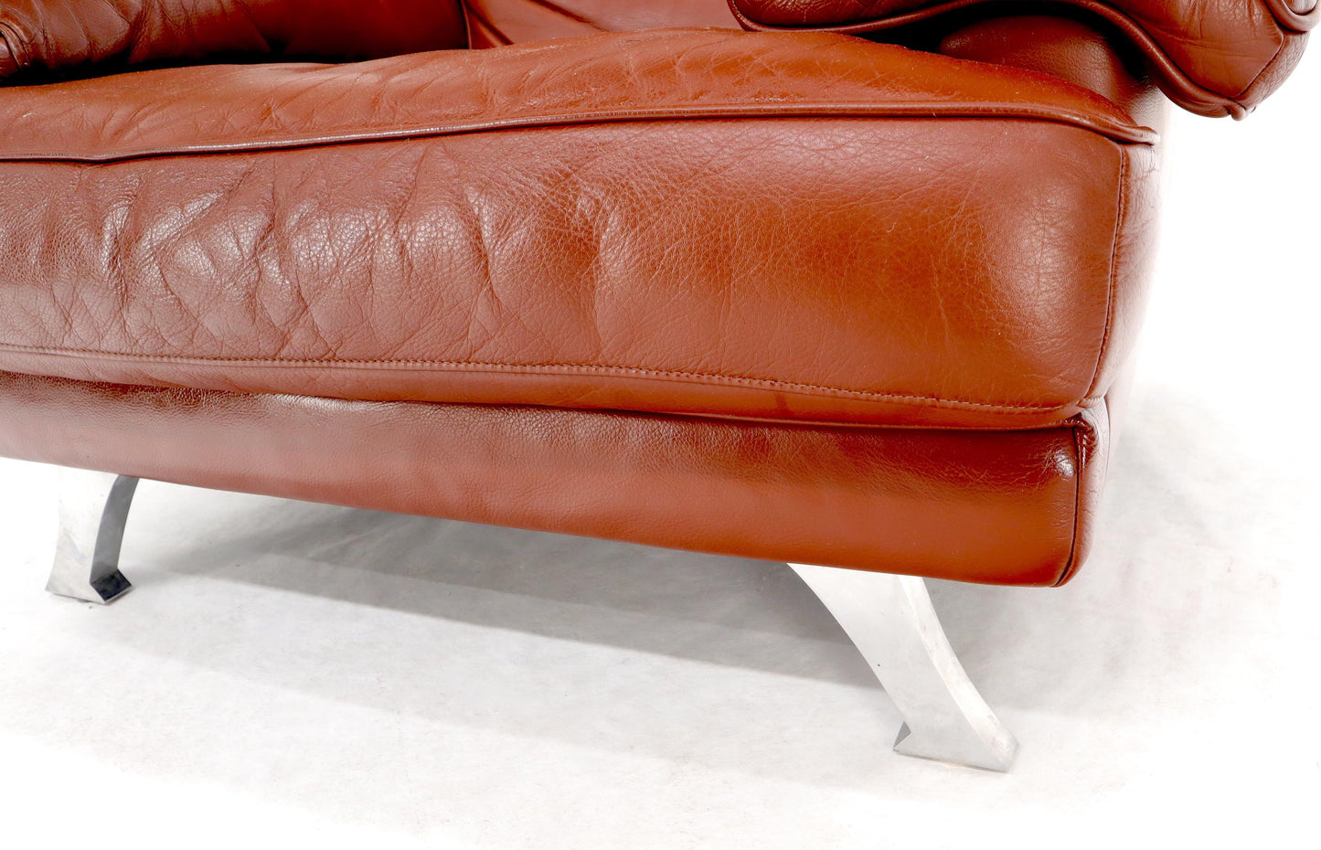 EstablishedLines Ligne Roset Made in France Wide Seat Browm Leather Lounge Chair