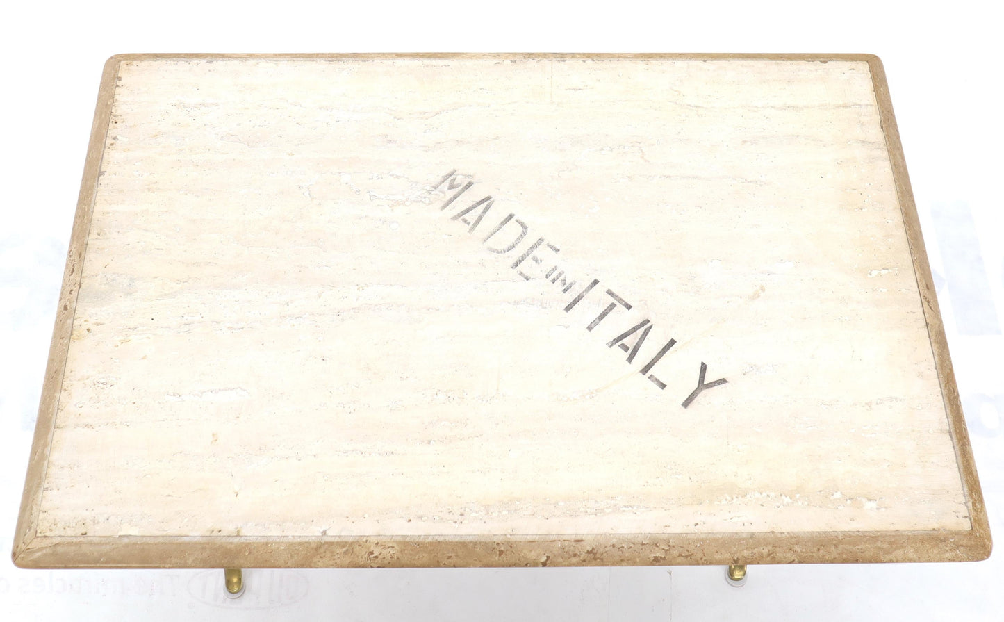 EstablishedLines Pair of Italian Travertine Top X-Shape Base End Side Tables