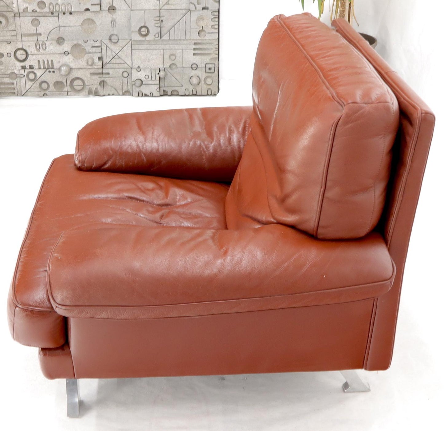 EstablishedLines Ligne Roset Made in France Wide Seat Browm Leather Lounge Chair