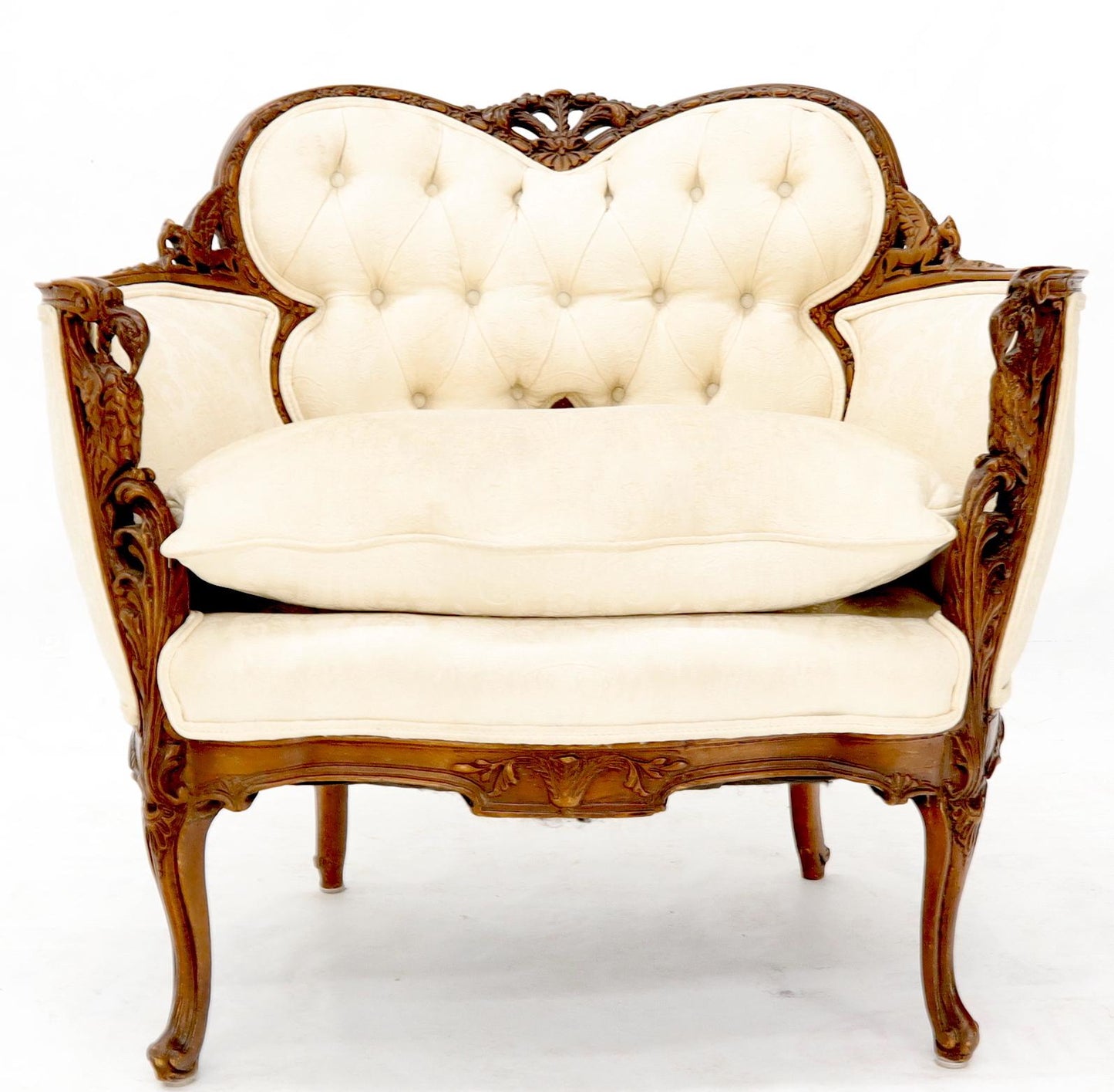 EstablishedLines Heavily Carved Walnut Wide Seat Lounge Chair