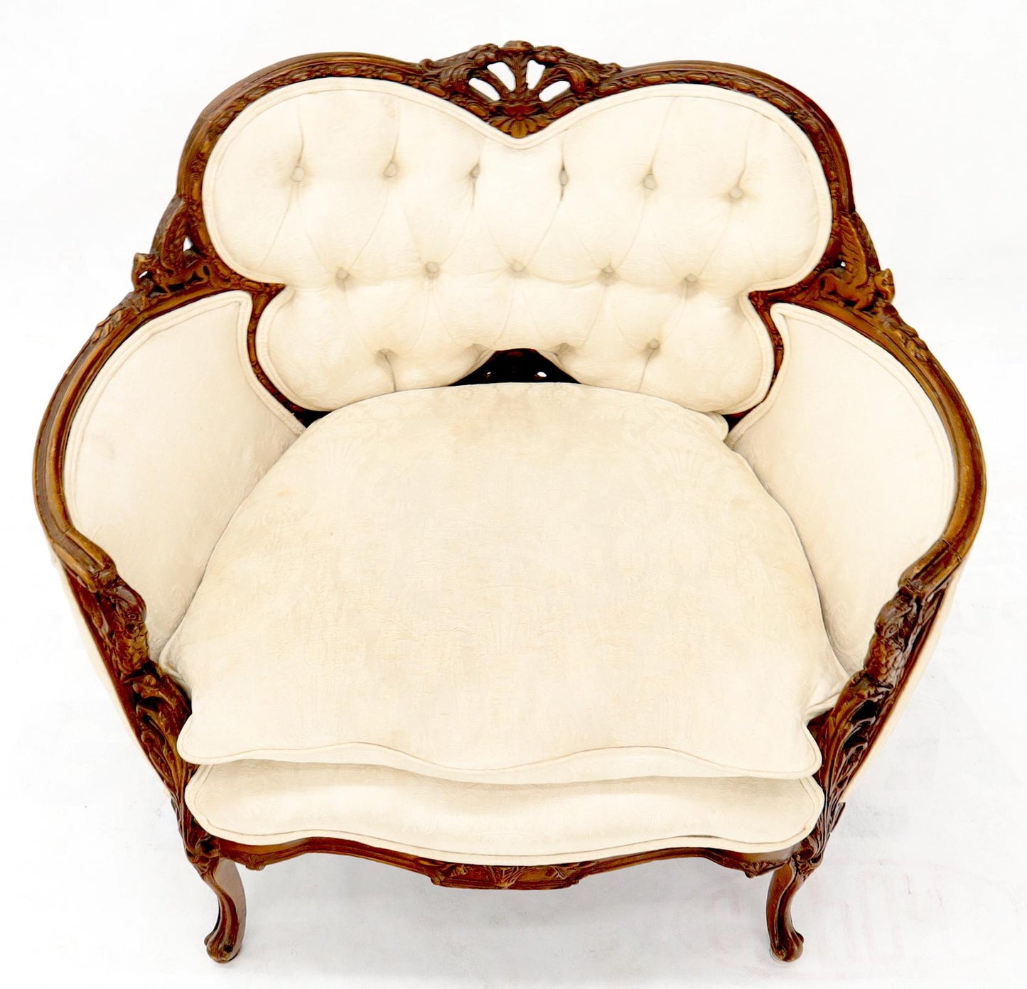 EstablishedLines Heavily Carved Walnut Wide Seat Lounge Chair