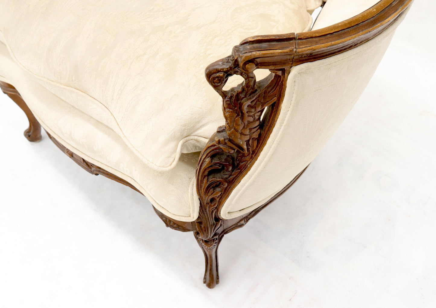 EstablishedLines Heavily Carved Walnut Wide Seat Lounge Chair