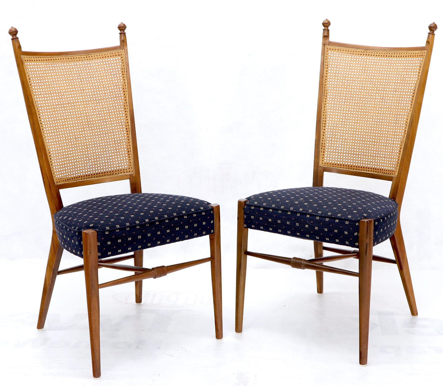 EstablishedLines Set of 6 Mid-Century Modern Sculpted Walnut Frames Cane Back Dining Chairs