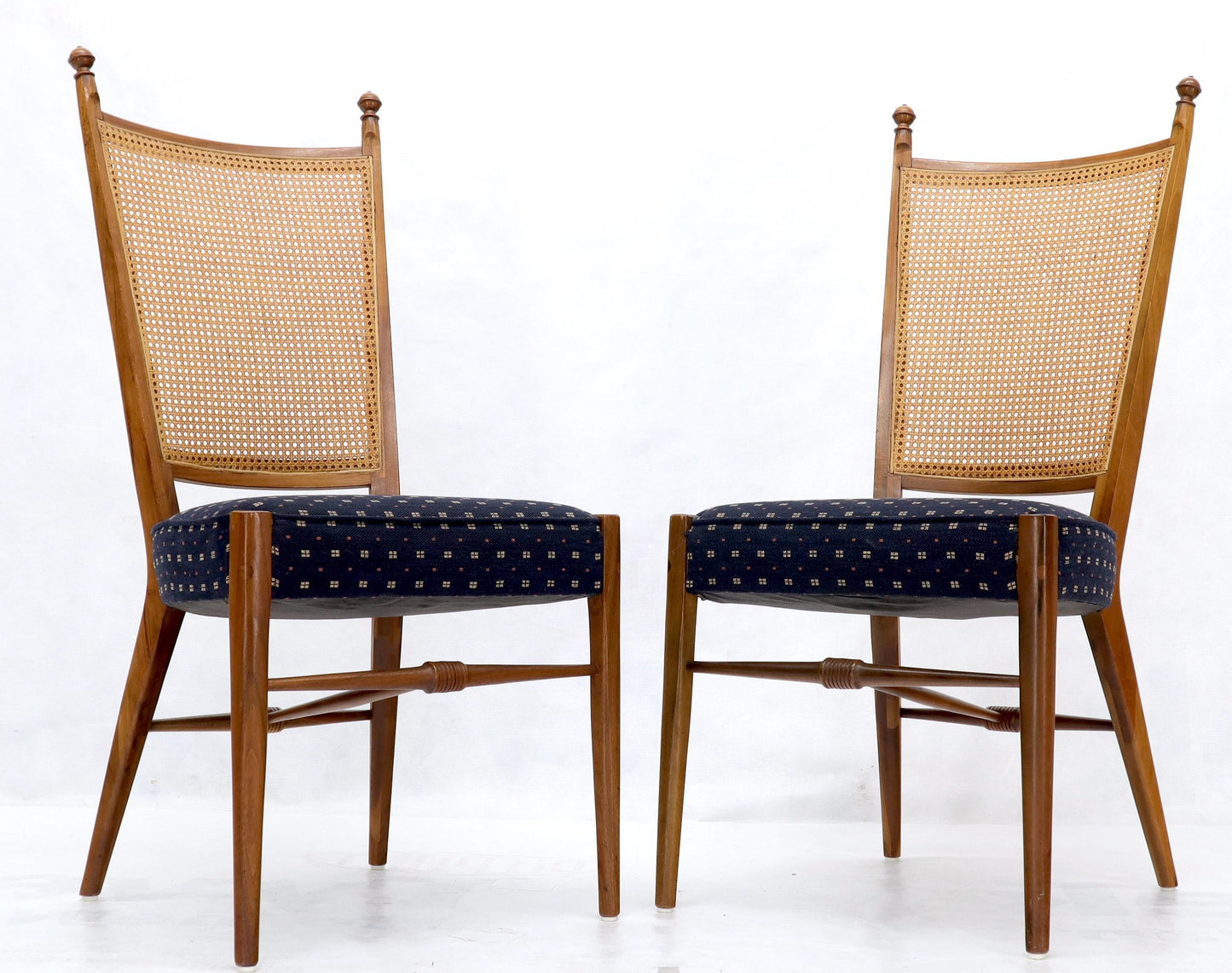 EstablishedLines Set of 6 Mid-Century Modern Sculpted Walnut Frames Cane Back Dining Chairs