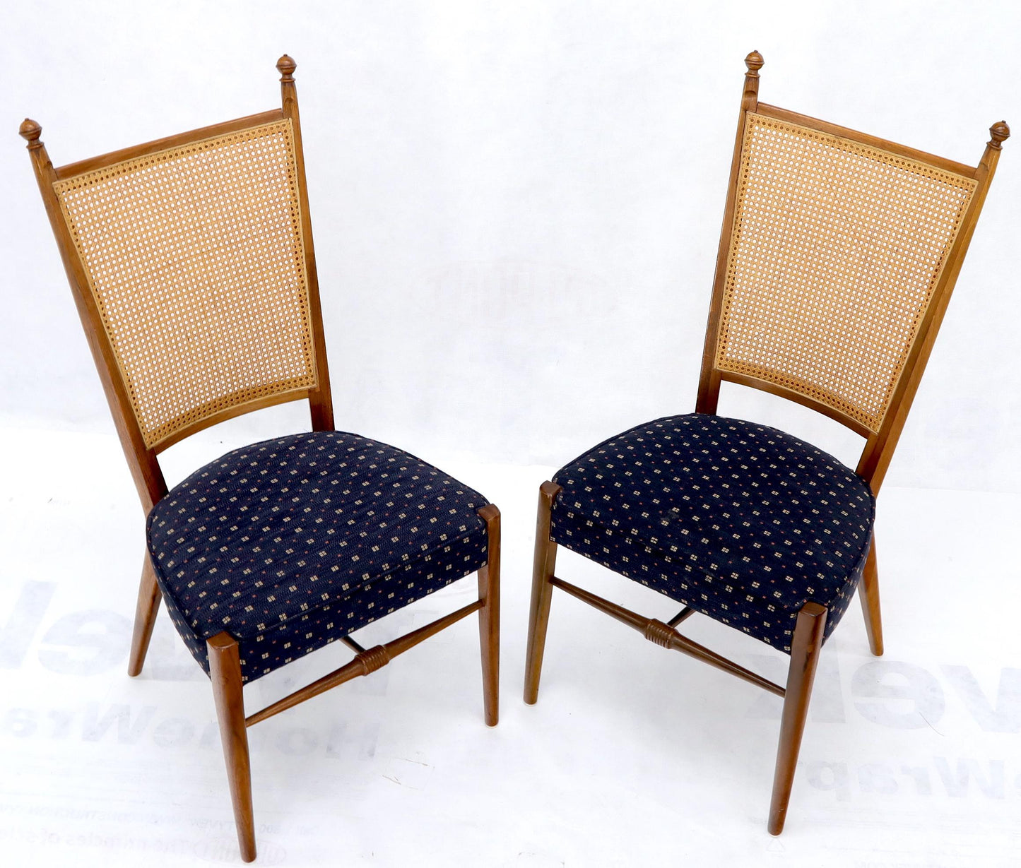EstablishedLines Set of 6 Mid-Century Modern Sculpted Walnut Frames Cane Back Dining Chairs