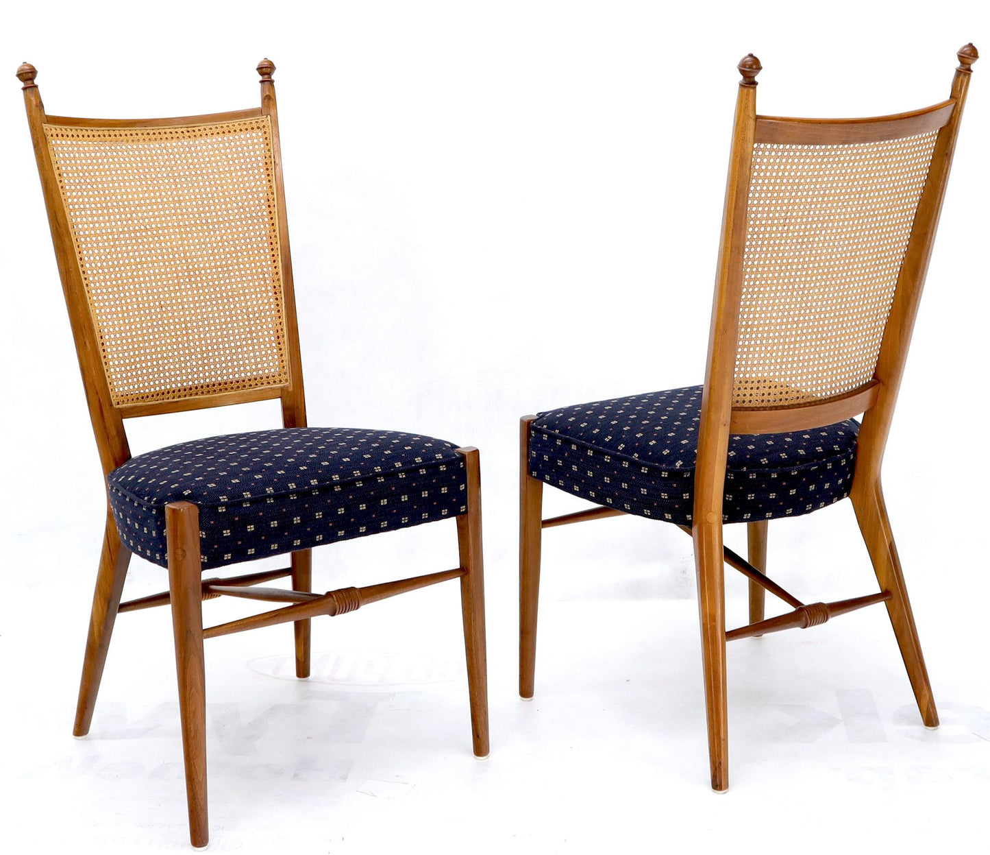 EstablishedLines Set of 6 Mid-Century Modern Sculpted Walnut Frames Cane Back Dining Chairs