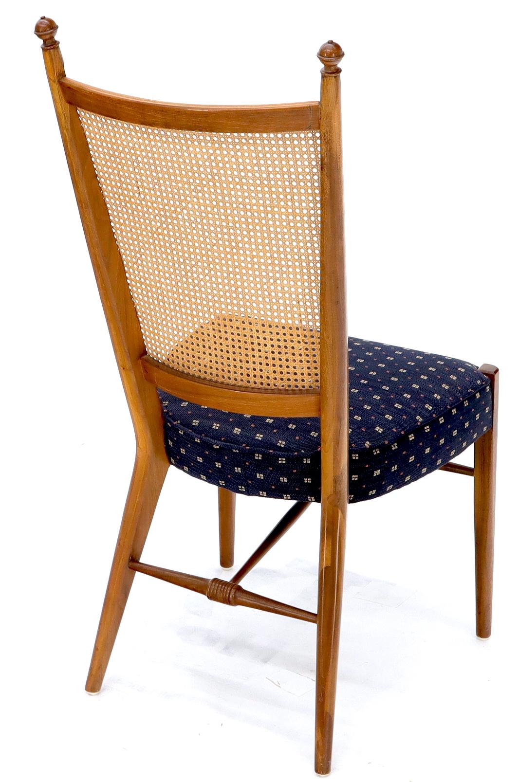 EstablishedLines Set of 6 Mid-Century Modern Sculpted Walnut Frames Cane Back Dining Chairs