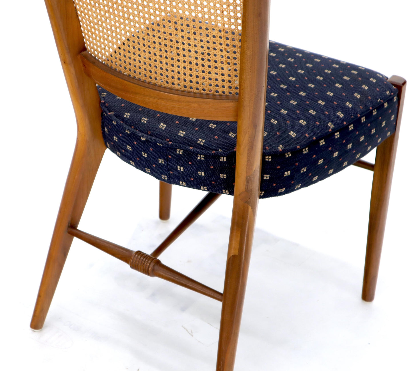 EstablishedLines Set of 6 Mid-Century Modern Sculpted Walnut Frames Cane Back Dining Chairs