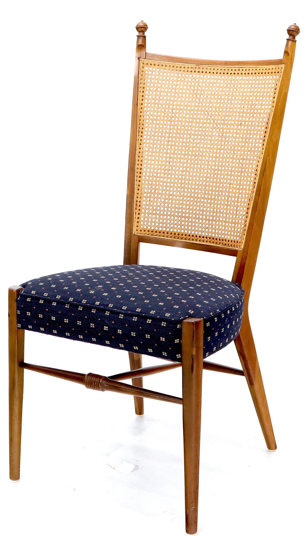 EstablishedLines Set of 6 Mid-Century Modern Sculpted Walnut Frames Cane Back Dining Chairs