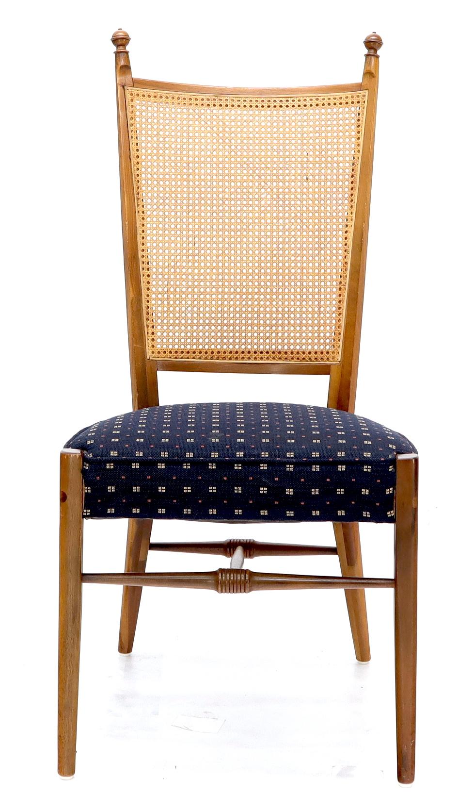 EstablishedLines Set of 6 Mid-Century Modern Sculpted Walnut Frames Cane Back Dining Chairs