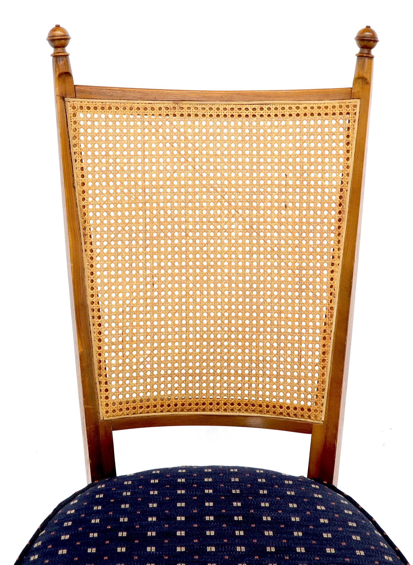 EstablishedLines Set of 6 Mid-Century Modern Sculpted Walnut Frames Cane Back Dining Chairs