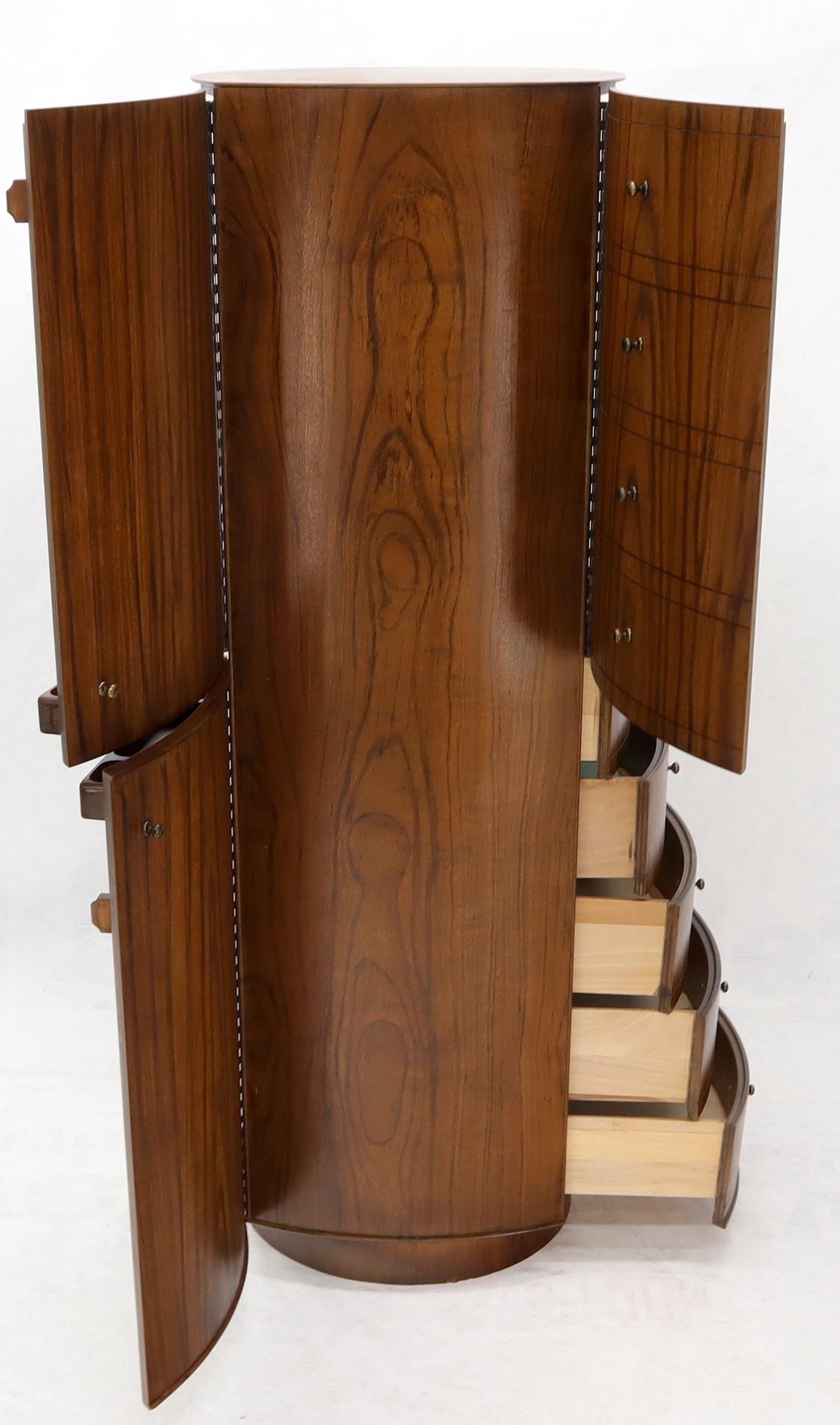 EstablishedLines Unusual Double Sided Swivel Cylinder Shape Dresser Cheval Mirror Combo Cabinet