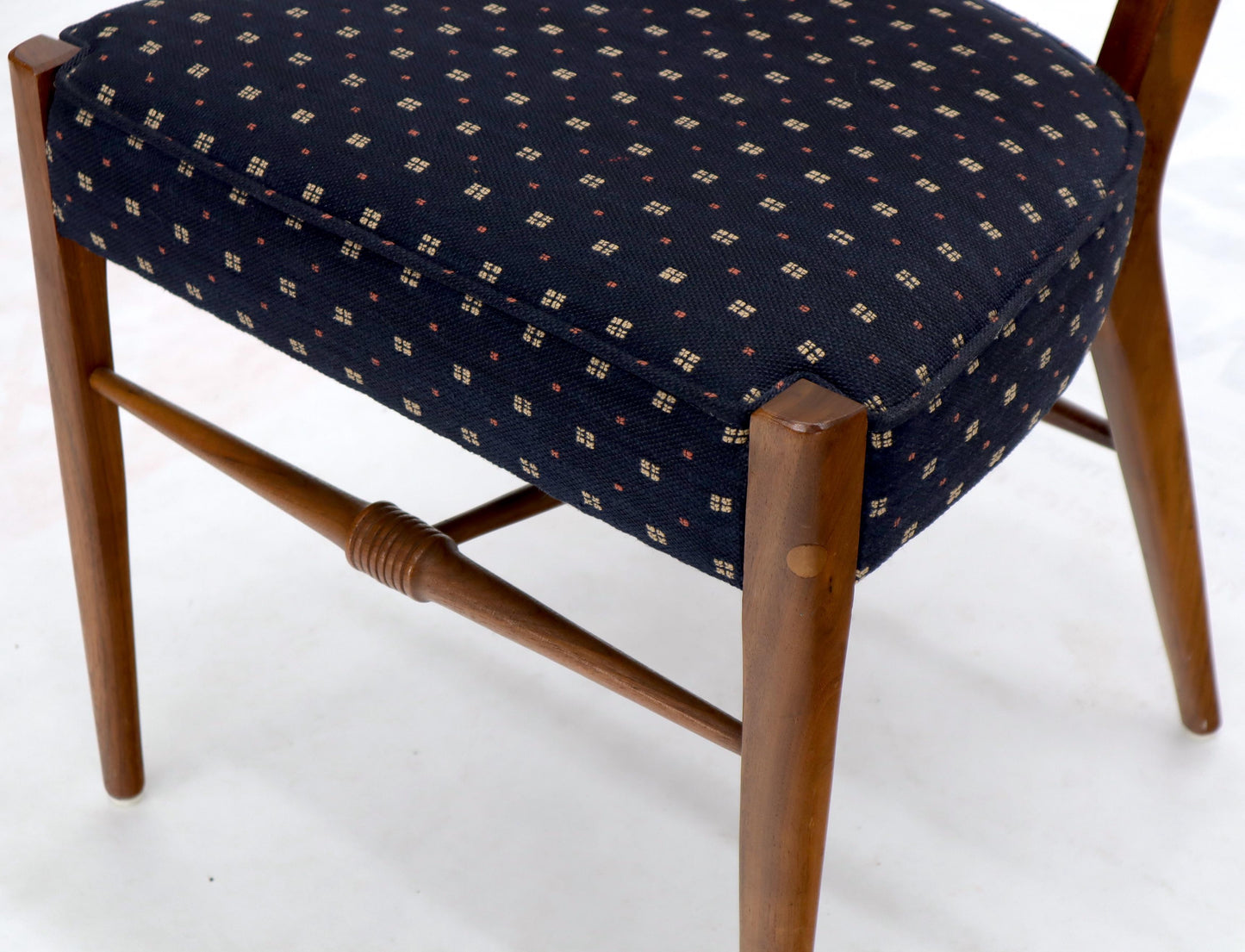 EstablishedLines Set of 6 Mid-Century Modern Sculpted Walnut Frames Cane Back Dining Chairs
