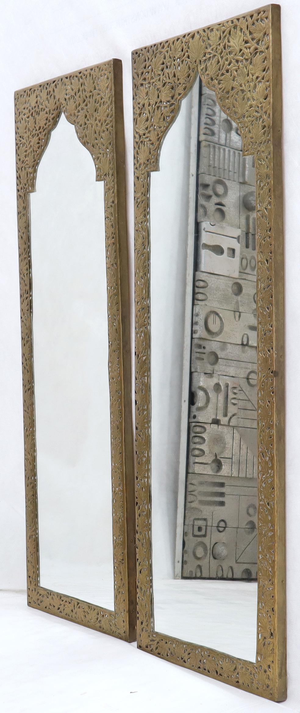 EstablishedLines Pair of Large Rectangular Shape Pierced Minted Brass Frames Mirrors