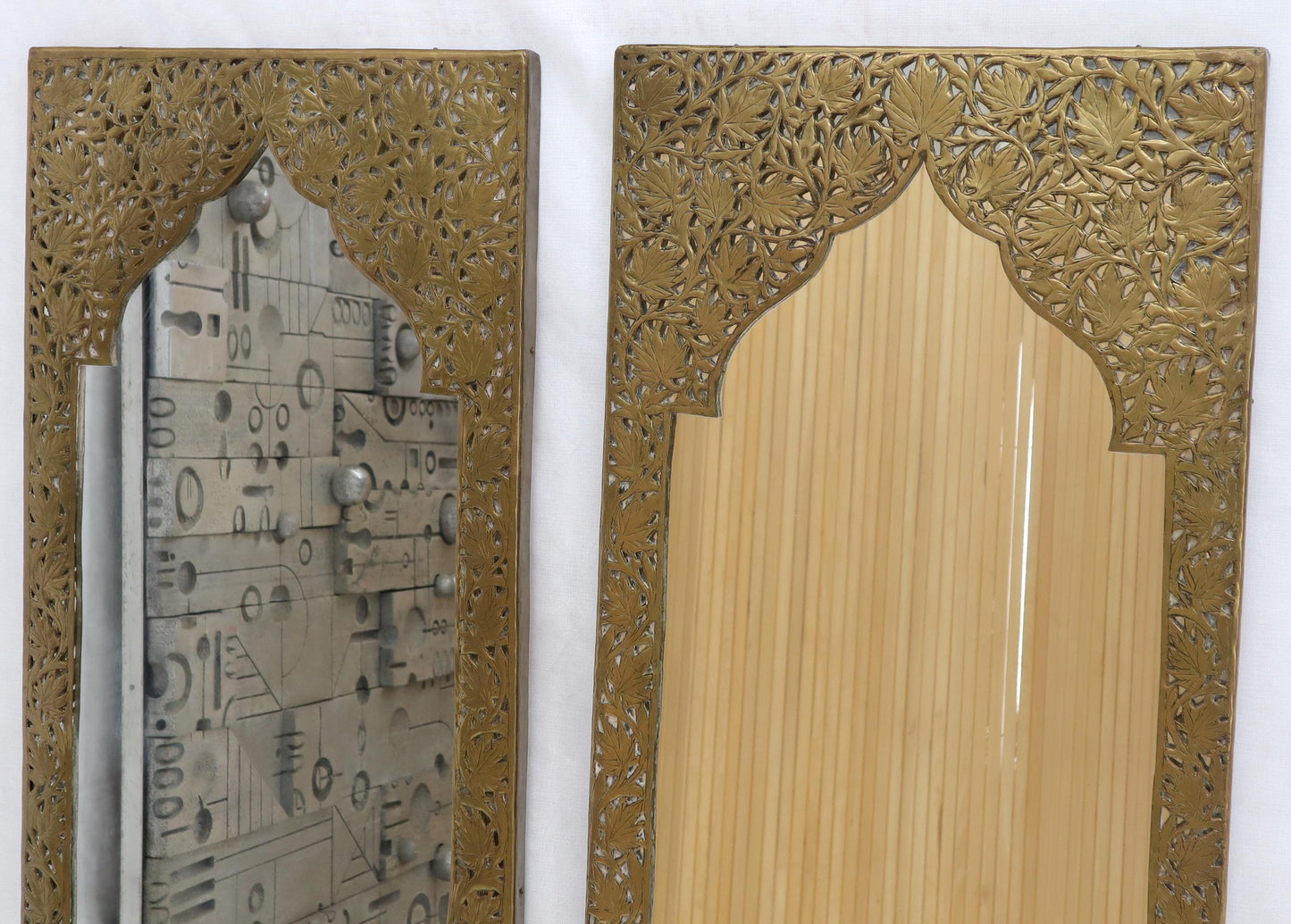 EstablishedLines Pair of Large Rectangular Shape Pierced Minted Brass Frames Mirrors