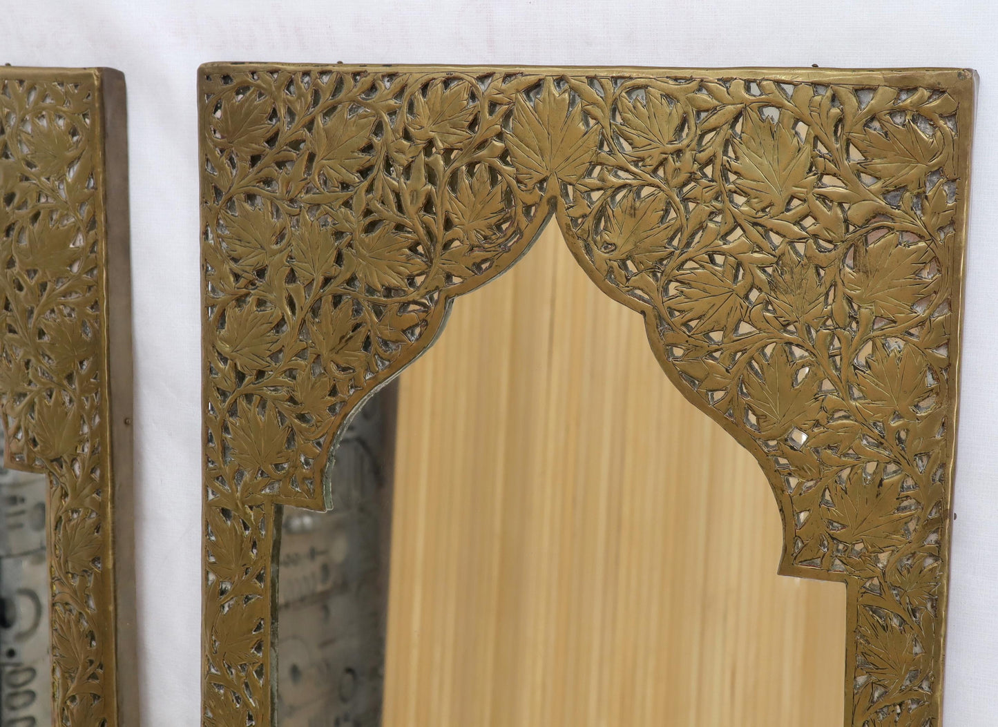 EstablishedLines Pair of Large Rectangular Shape Pierced Minted Brass Frames Mirrors