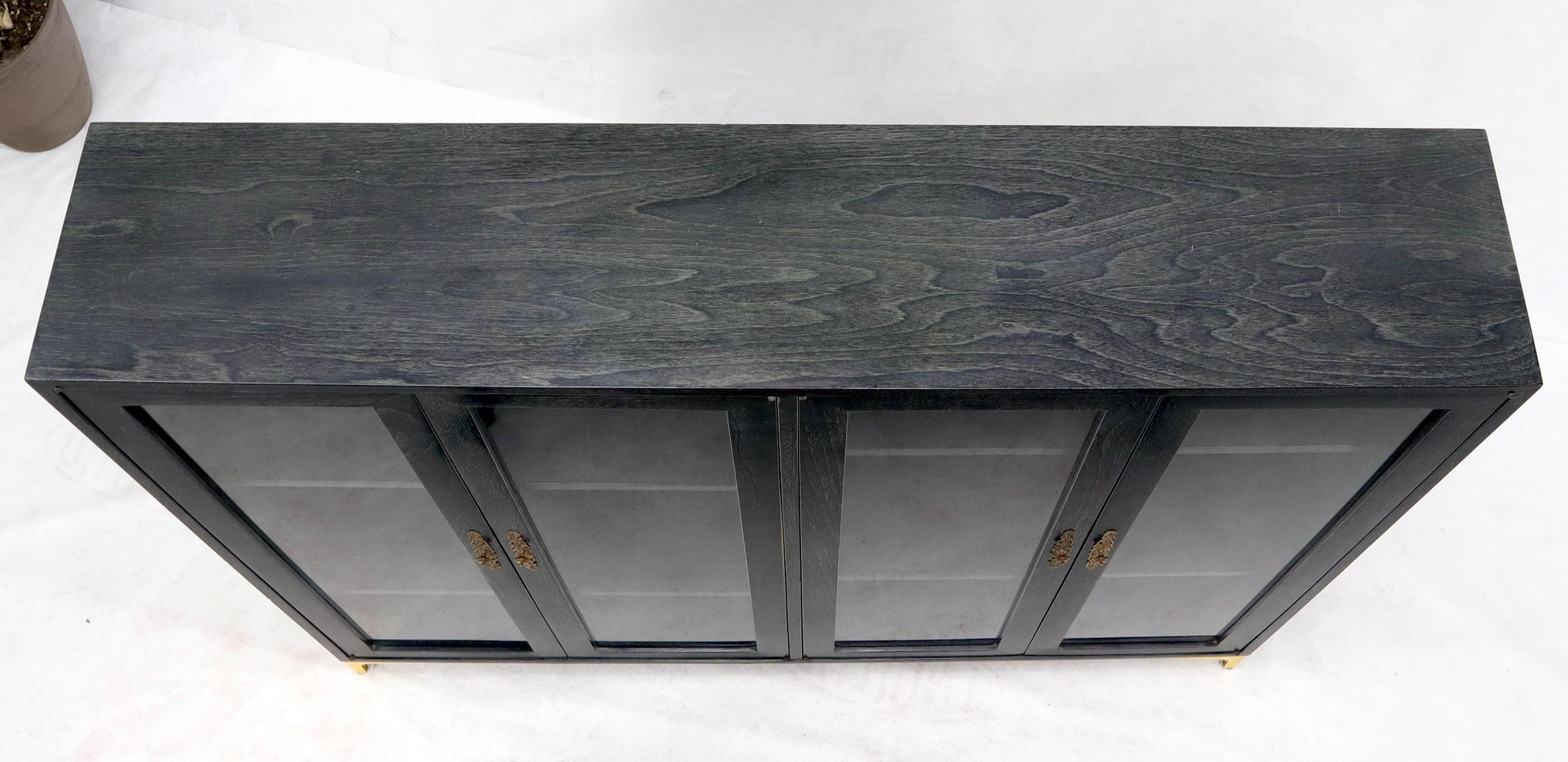 EstablishedLines Large Mid-Century Modern Ebonized and Cerused Walnut Four Doors Bookcase