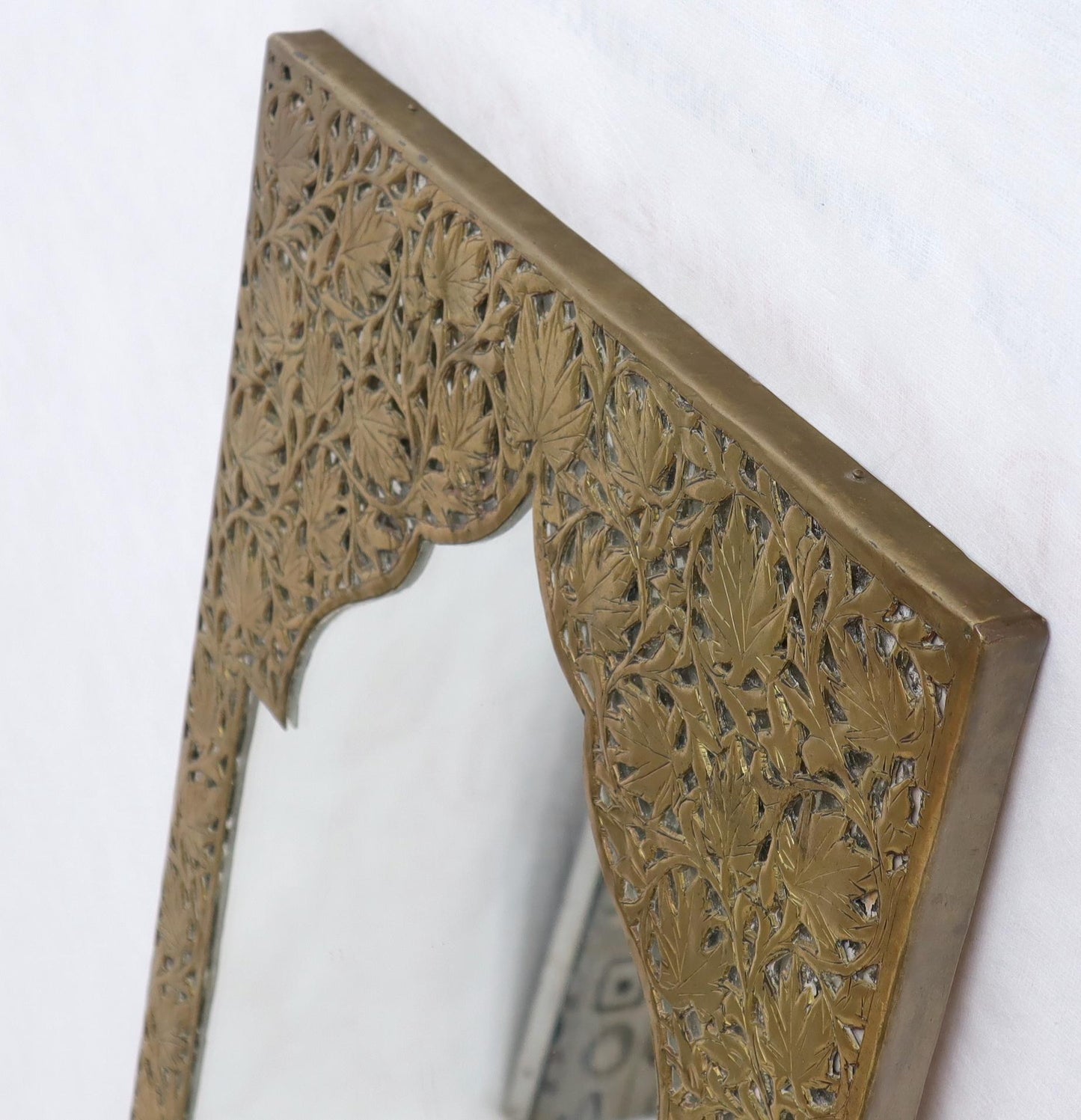 EstablishedLines Pair of Large Rectangular Shape Pierced Minted Brass Frames Mirrors