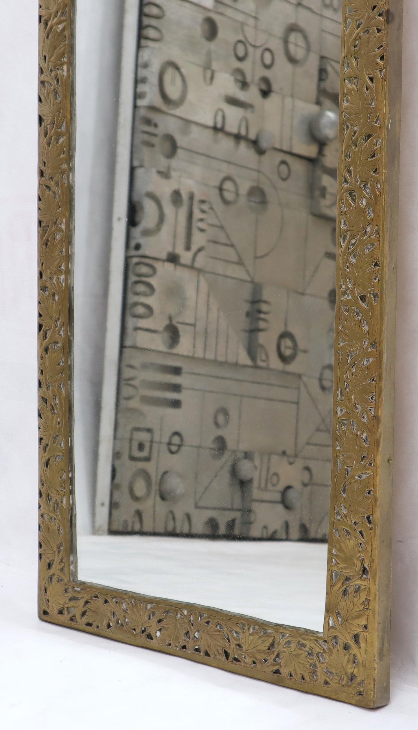 EstablishedLines Pair of Large Rectangular Shape Pierced Minted Brass Frames Mirrors