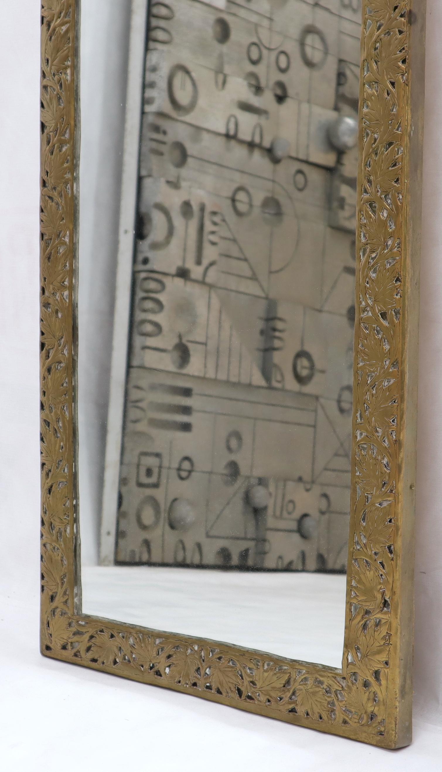 EstablishedLines Pair of Large Rectangular Shape Pierced Minted Brass Frames Mirrors
