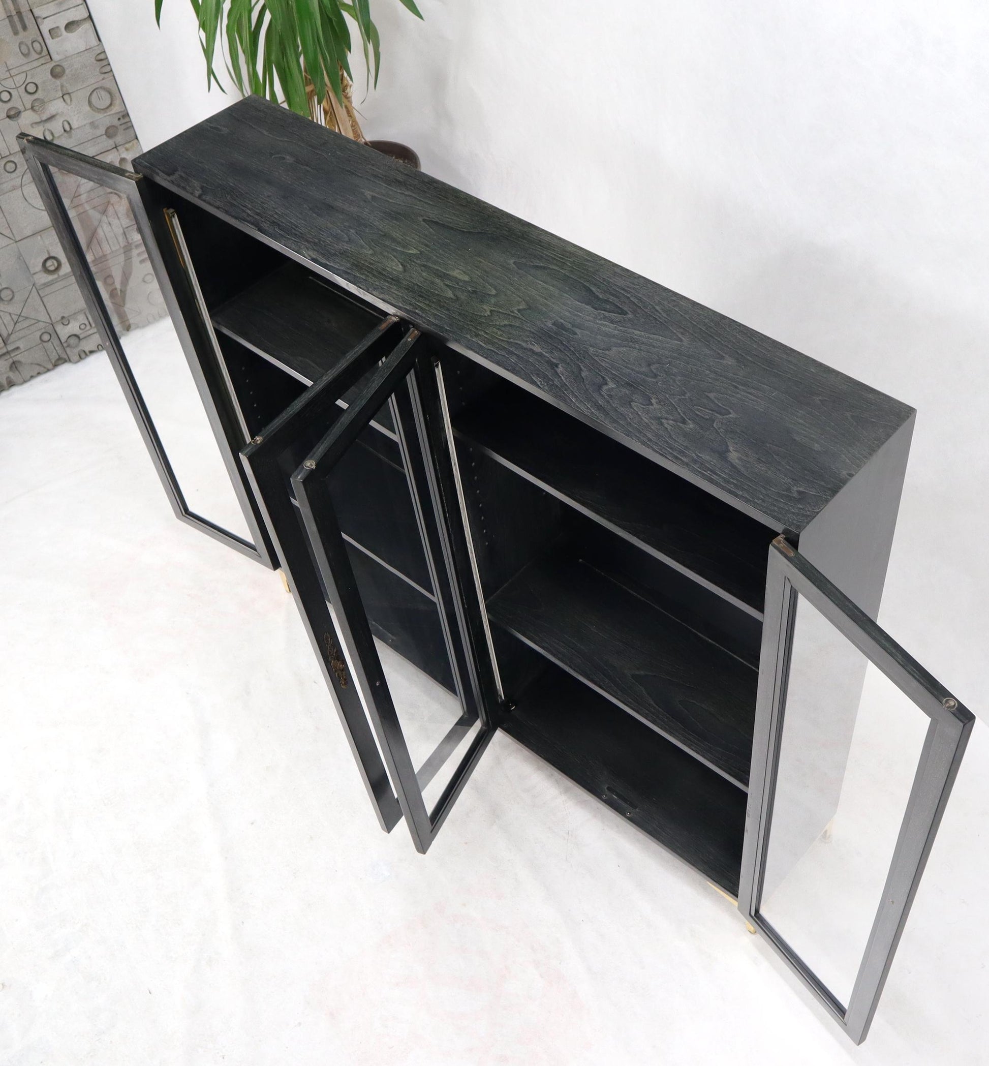 EstablishedLines Large Mid-Century Modern Ebonized and Cerused Walnut Four Doors Bookcase