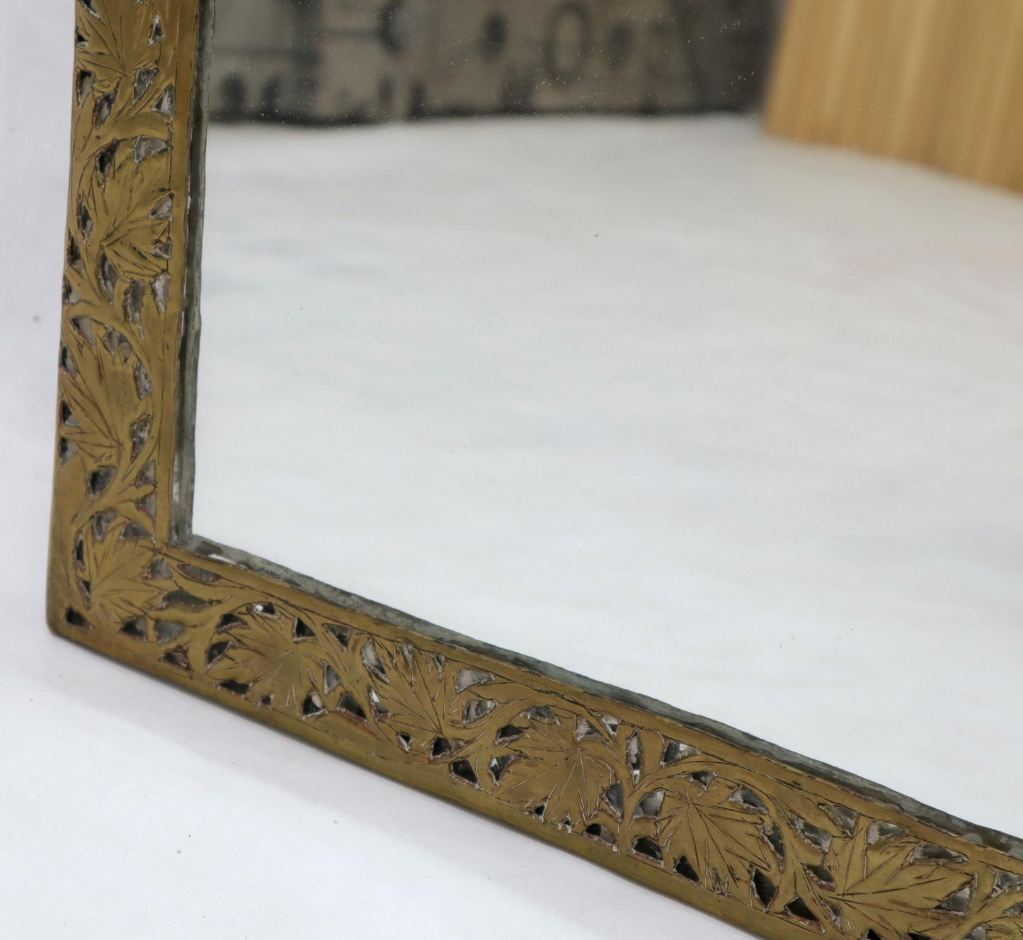 EstablishedLines Pair of Large Rectangular Shape Pierced Minted Brass Frames Mirrors