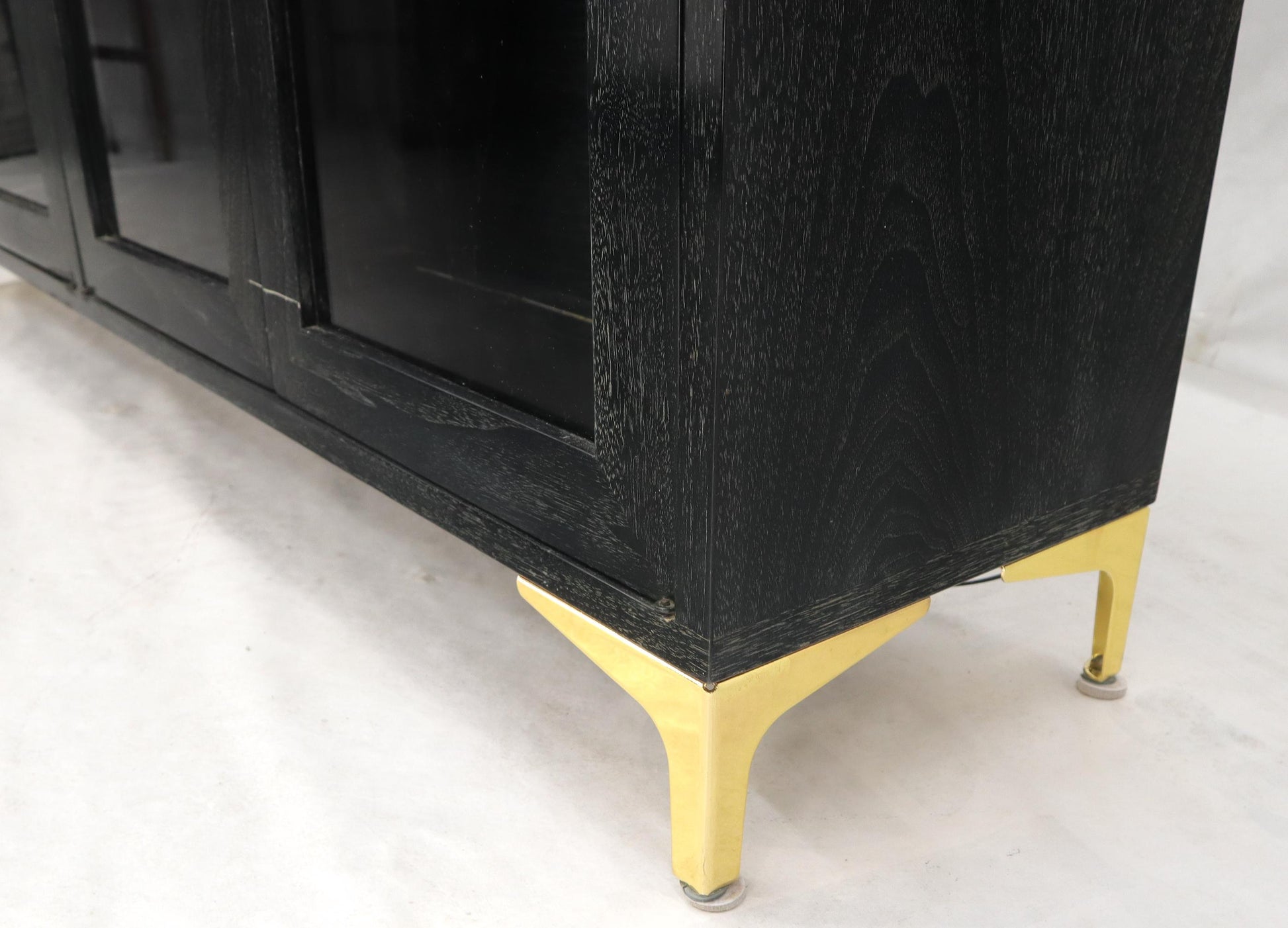 EstablishedLines Large Mid-Century Modern Ebonized and Cerused Walnut Four Doors Bookcase