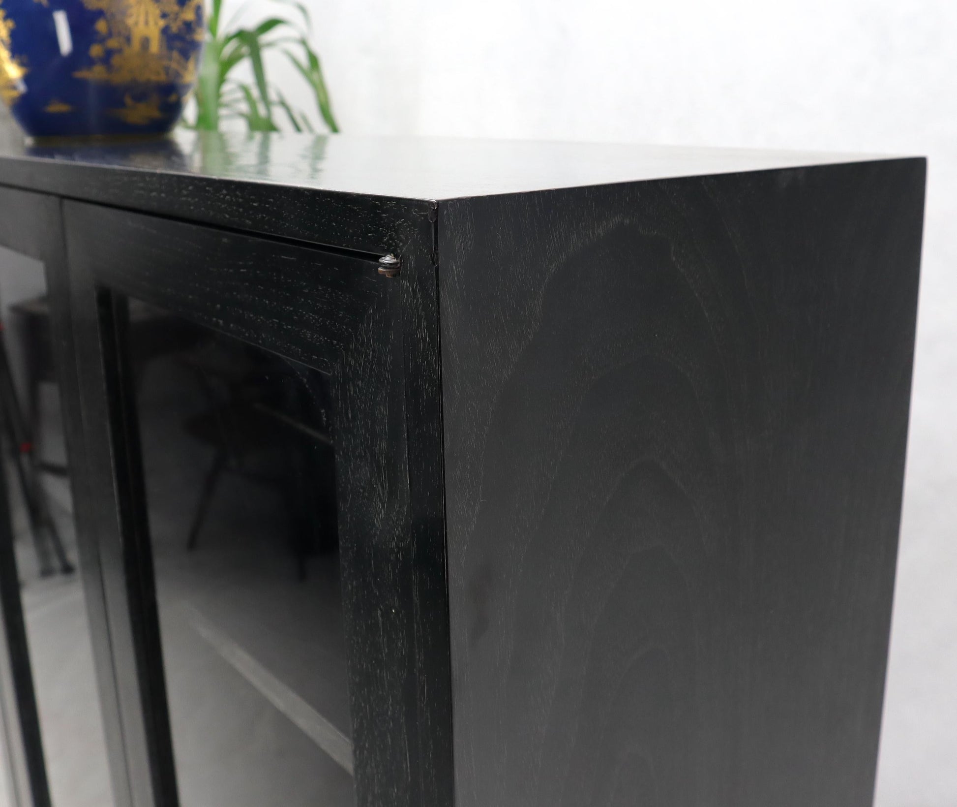 EstablishedLines Large Mid-Century Modern Ebonized and Cerused Walnut Four Doors Bookcase