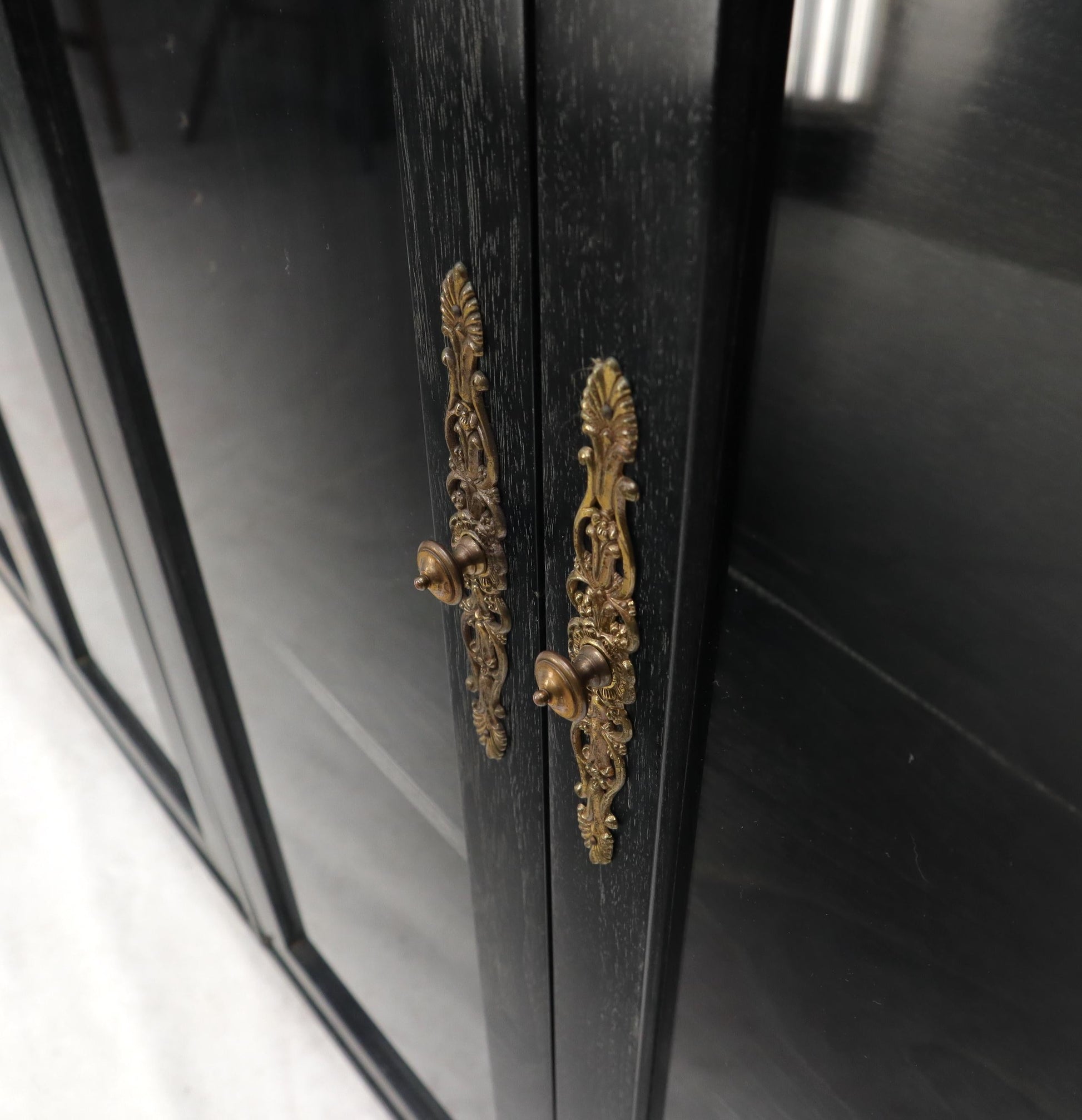 EstablishedLines Large Mid-Century Modern Ebonized and Cerused Walnut Four Doors Bookcase