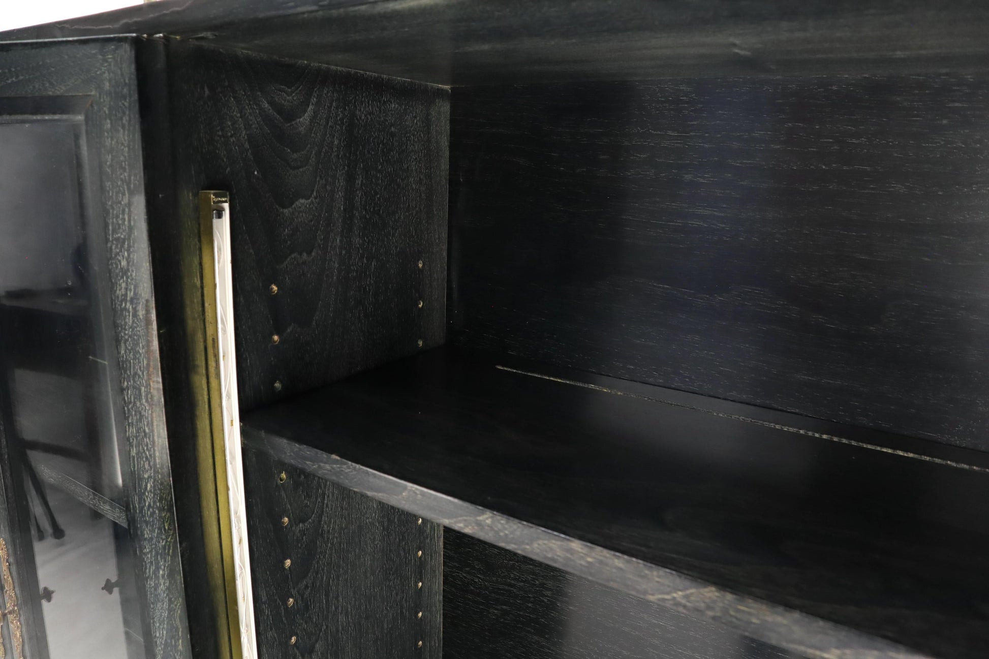 EstablishedLines Large Mid-Century Modern Ebonized and Cerused Walnut Four Doors Bookcase