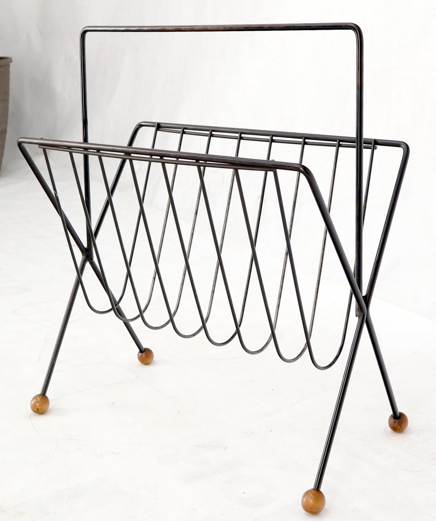 EstablishedLines Mid-Century Modern Ball Feet Tony Paul Magazine Rack Stand