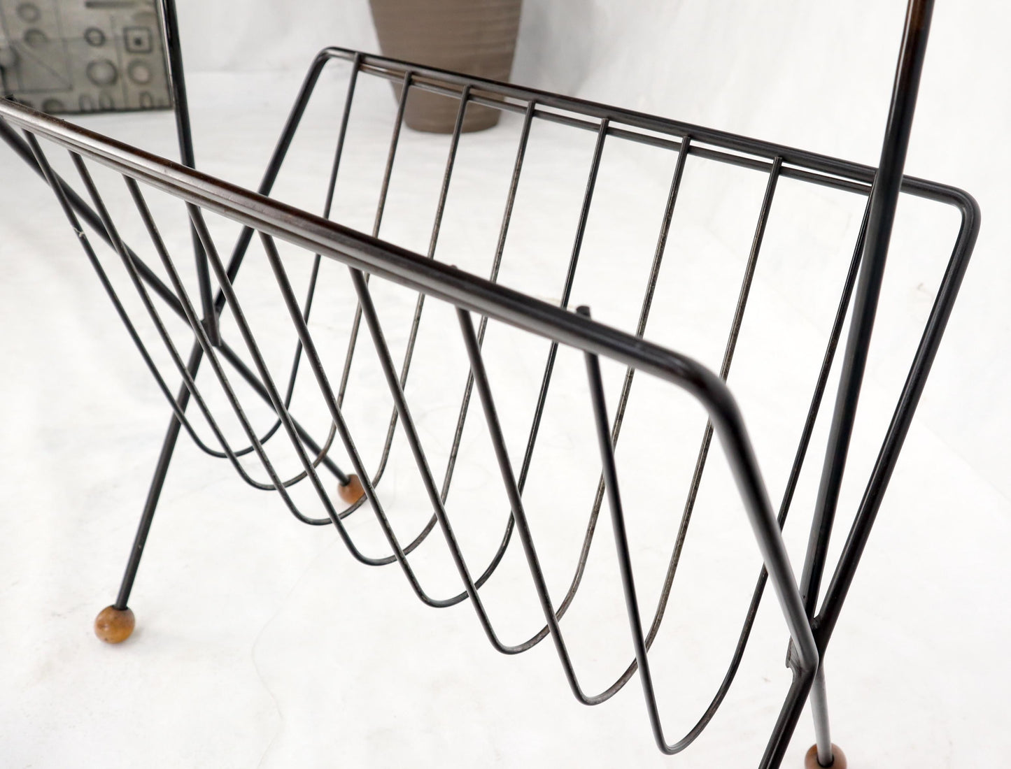 EstablishedLines Mid-Century Modern Ball Feet Tony Paul Magazine Rack Stand
