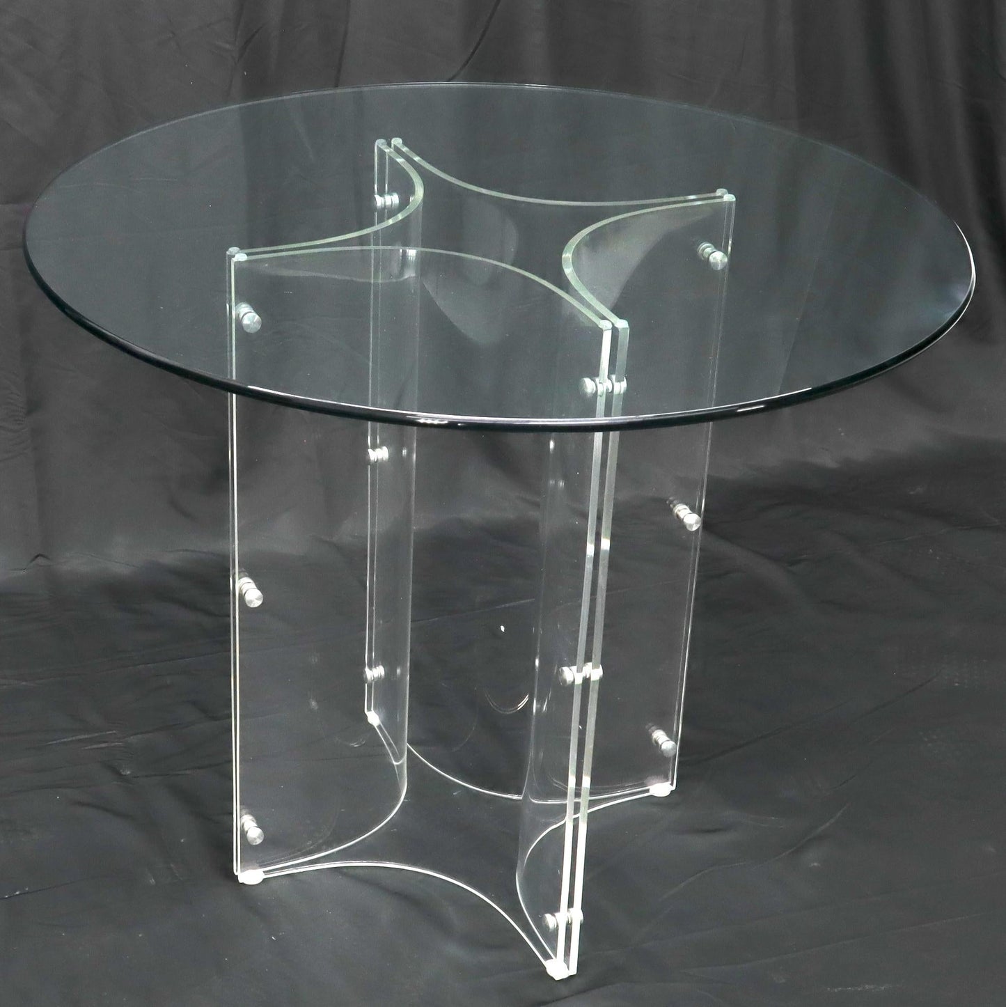 EstablishedLines Tulip Chrome Base Lucite Seats Set of 4 Chairs Dining Table with Glass Round Top
