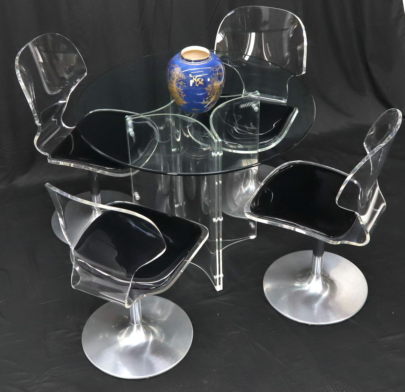 EstablishedLines Tulip Chrome Base Lucite Seats Set of 4 Chairs Dining Table with Glass Round Top