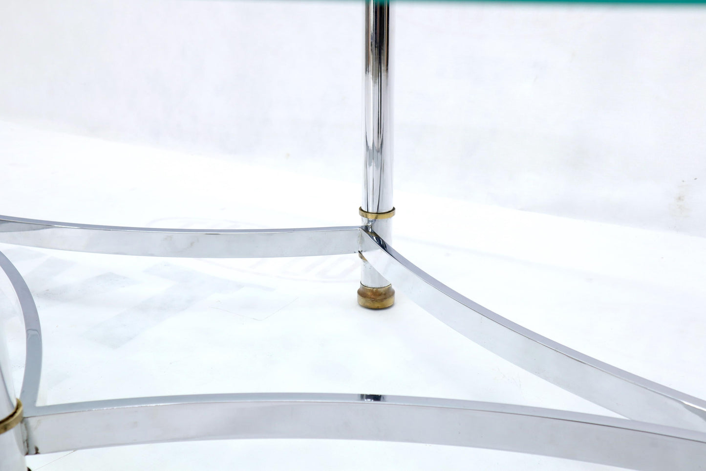 EstablishedLines Oval Mid-Century Modern Glass Top Coffee Table on Chrome Frame, Brass Accents