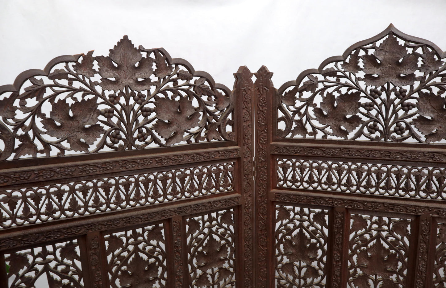 EstablishedLines Four-Panel Finely Carved Teak Room Divider Screen