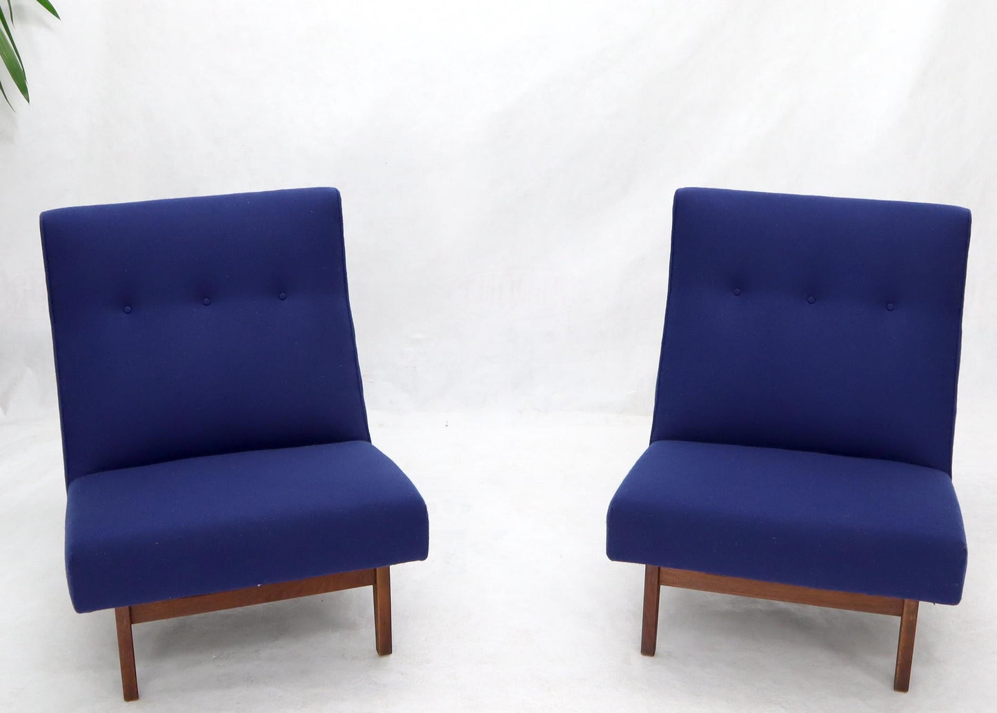 EstablishedLines Pair of New Navy Blue Wool Upholstery Lounge Slipper Chairs