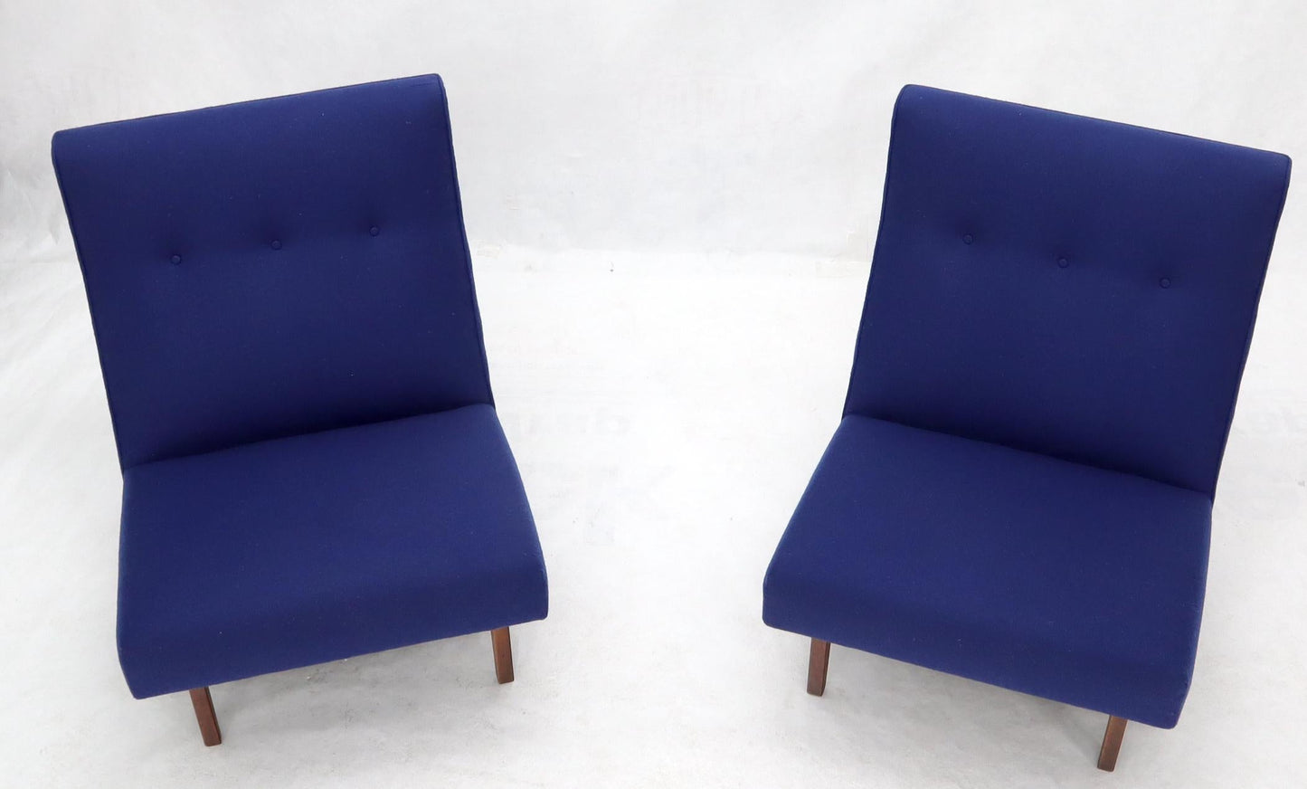 EstablishedLines Pair of New Navy Blue Wool Upholstery Lounge Slipper Chairs