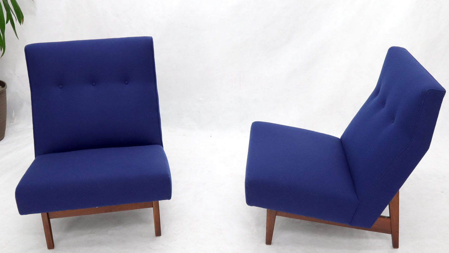 EstablishedLines Pair of New Navy Blue Wool Upholstery Lounge Slipper Chairs