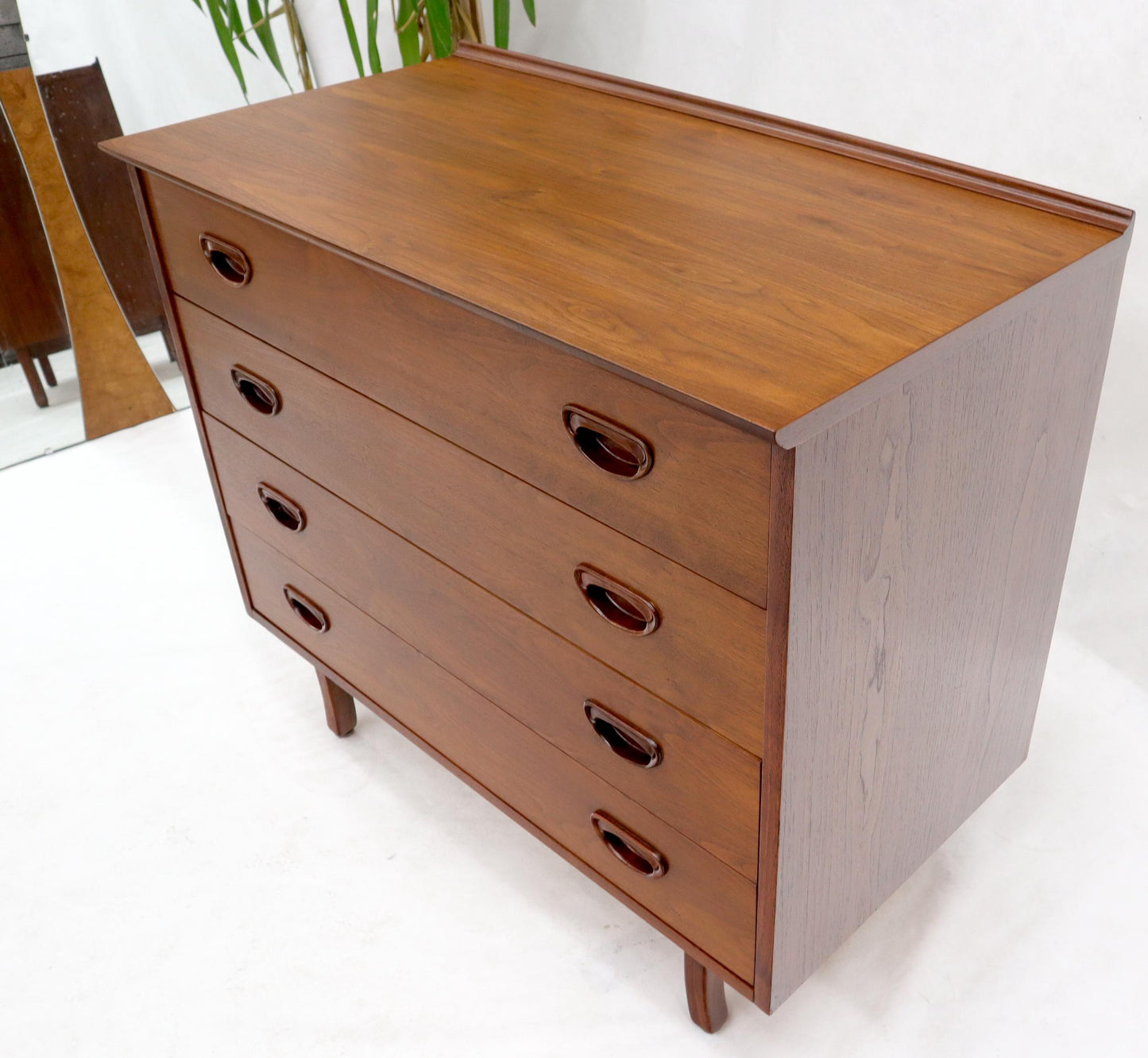 EstablishedLines Oiled Walnut 4 Drawers Back Splash Bachelor Chest Dresser