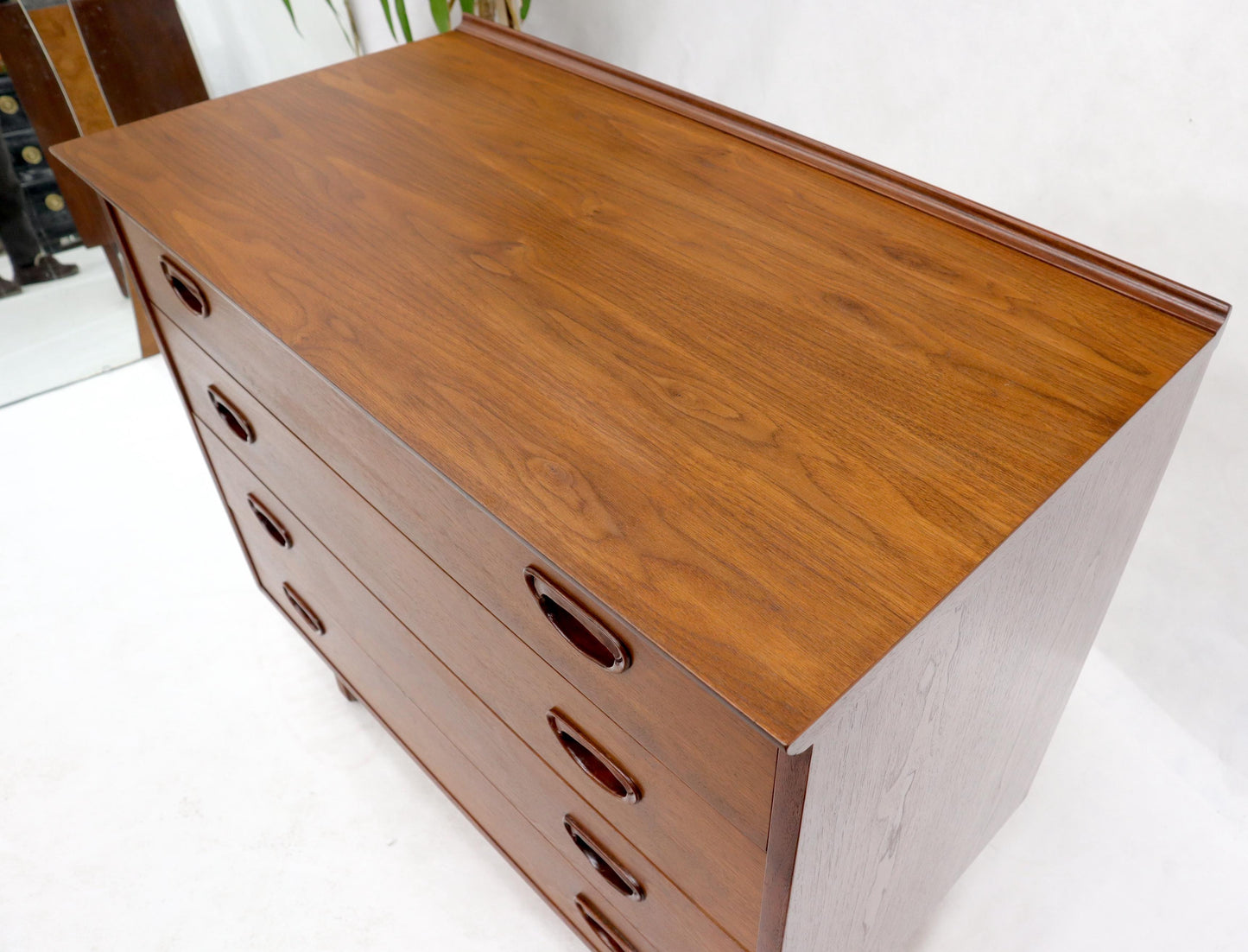EstablishedLines Oiled Walnut 4 Drawers Back Splash Bachelor Chest Dresser
