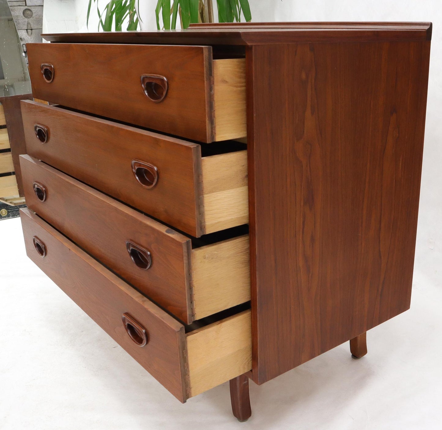 EstablishedLines Oiled Walnut 4 Drawers Back Splash Bachelor Chest Dresser