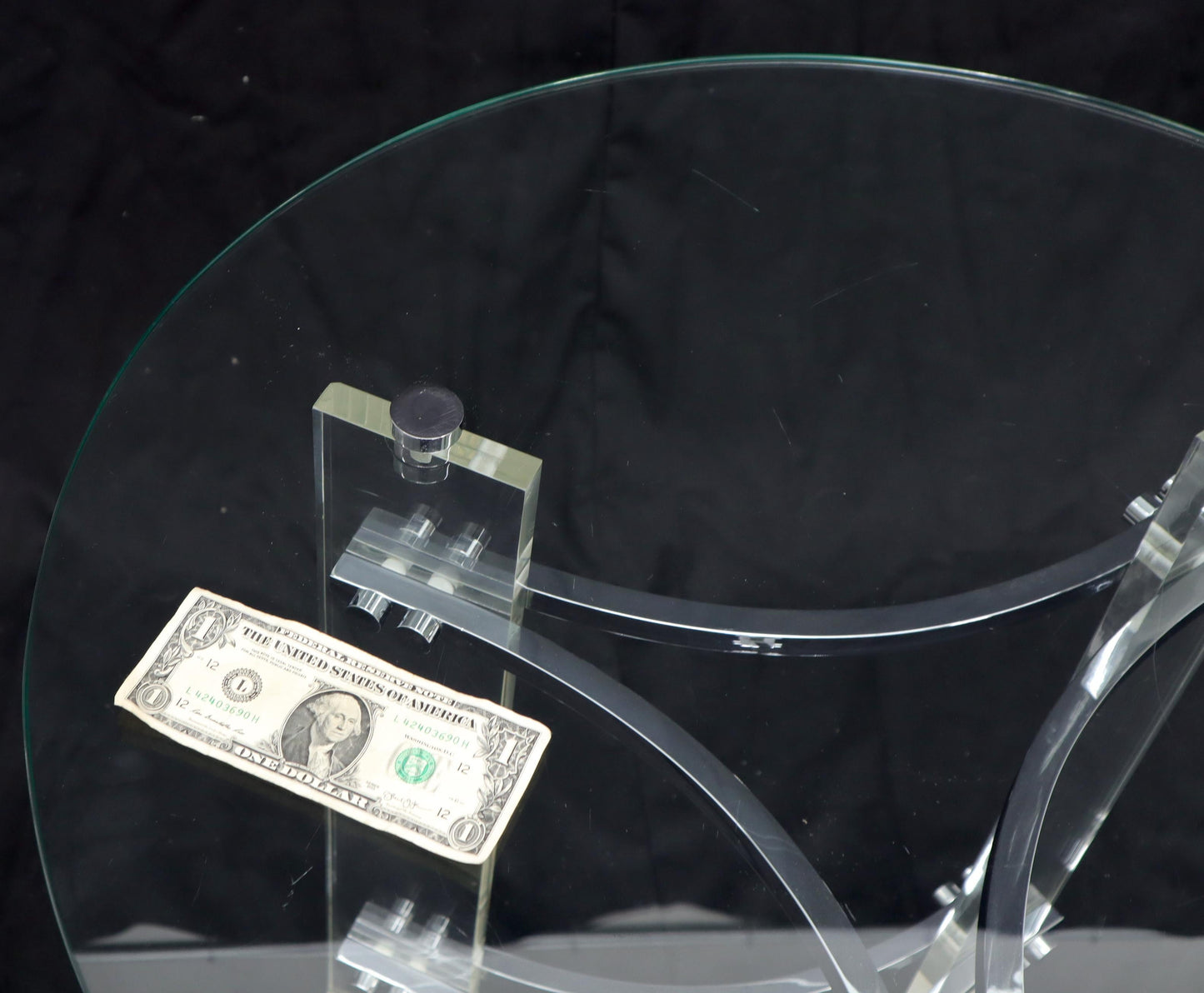 EstablishedLines Round Glass Chrome & Lucite Occasional Side End Table Stand Charles Hollis Jones