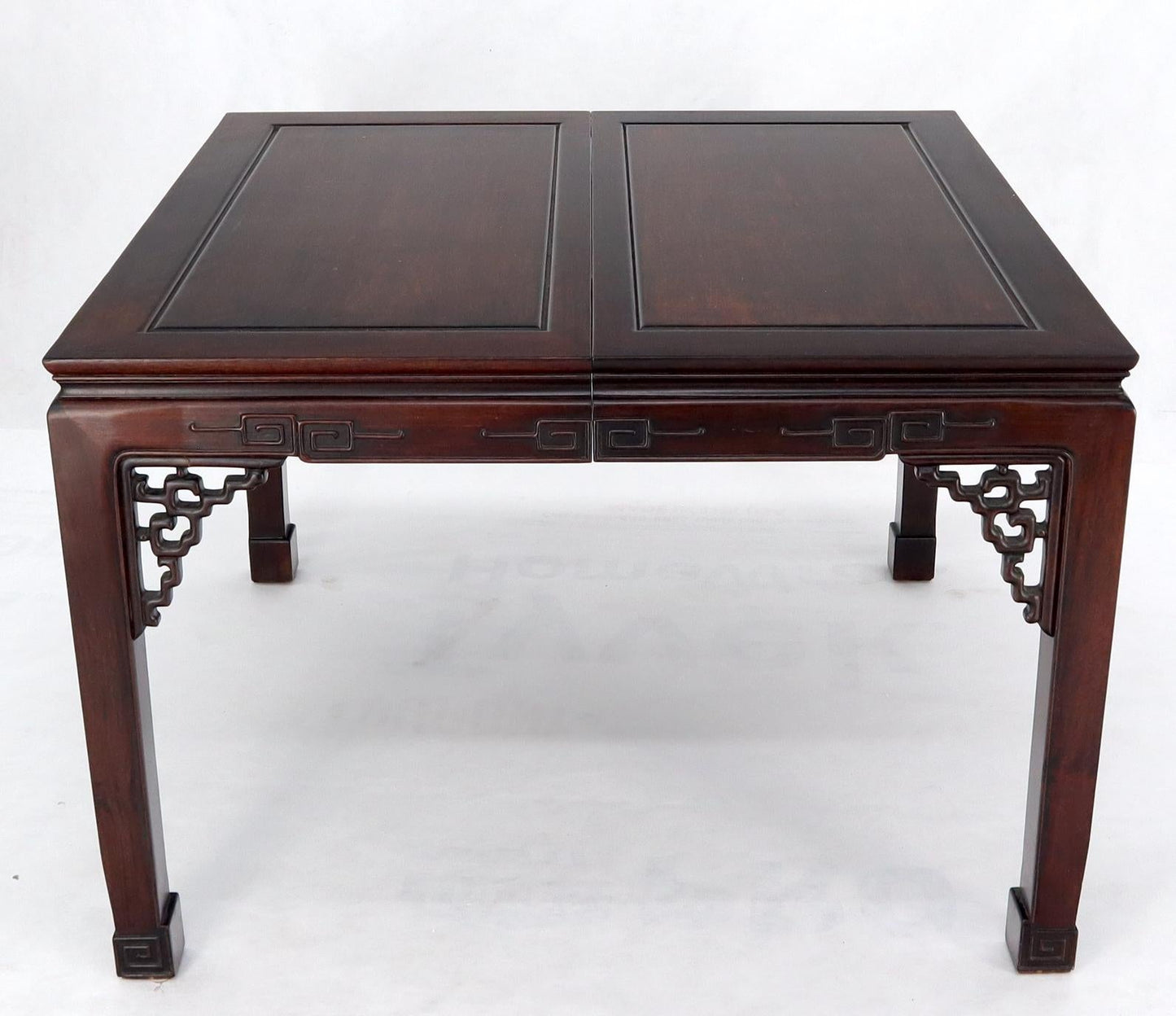 EstablishedLines Asian Chinese Chippendale Style Solid Rosewood Square Dining Table w/ 2 Bords