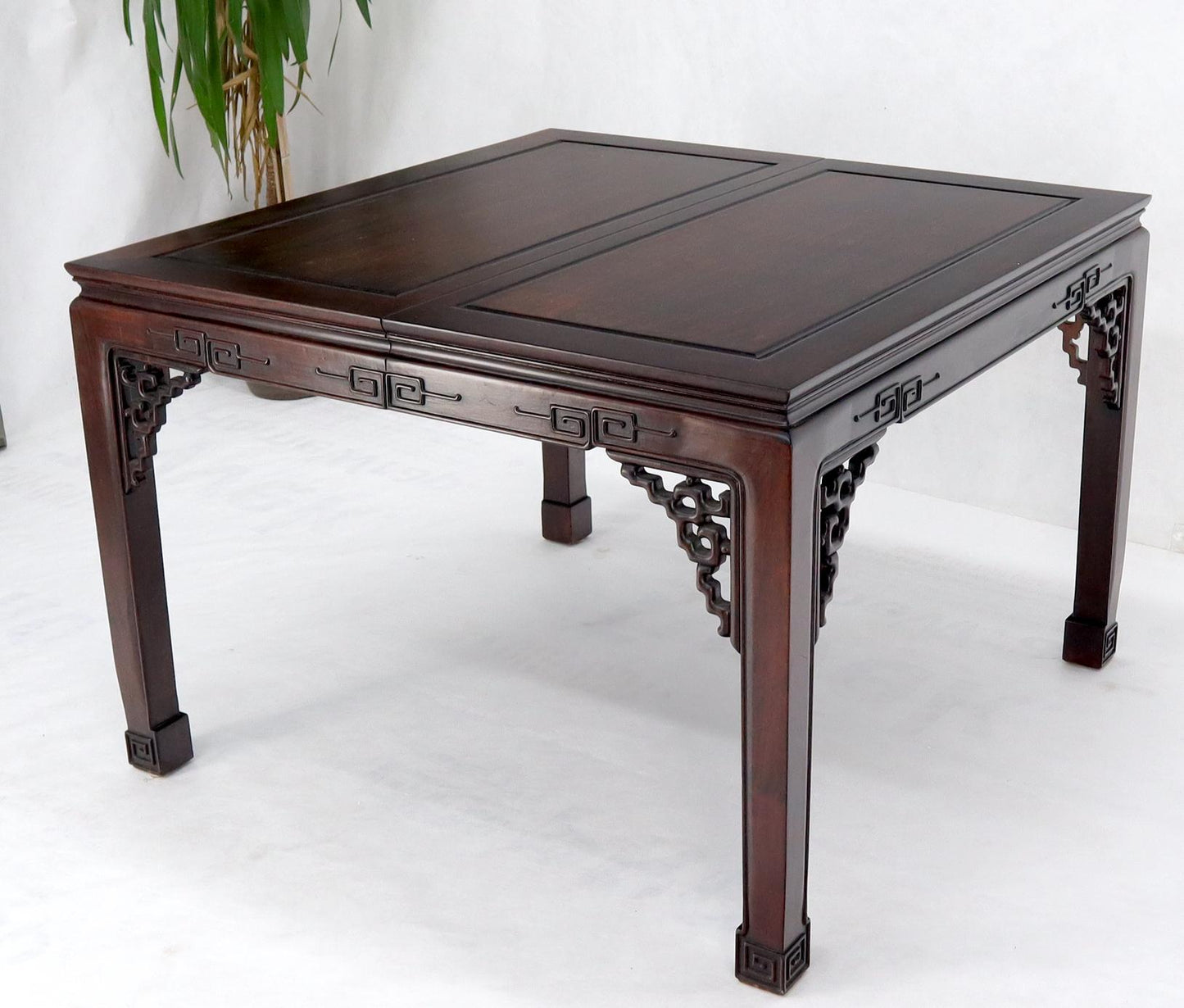 EstablishedLines Asian Chinese Chippendale Style Solid Rosewood Square Dining Table w/ 2 Bords