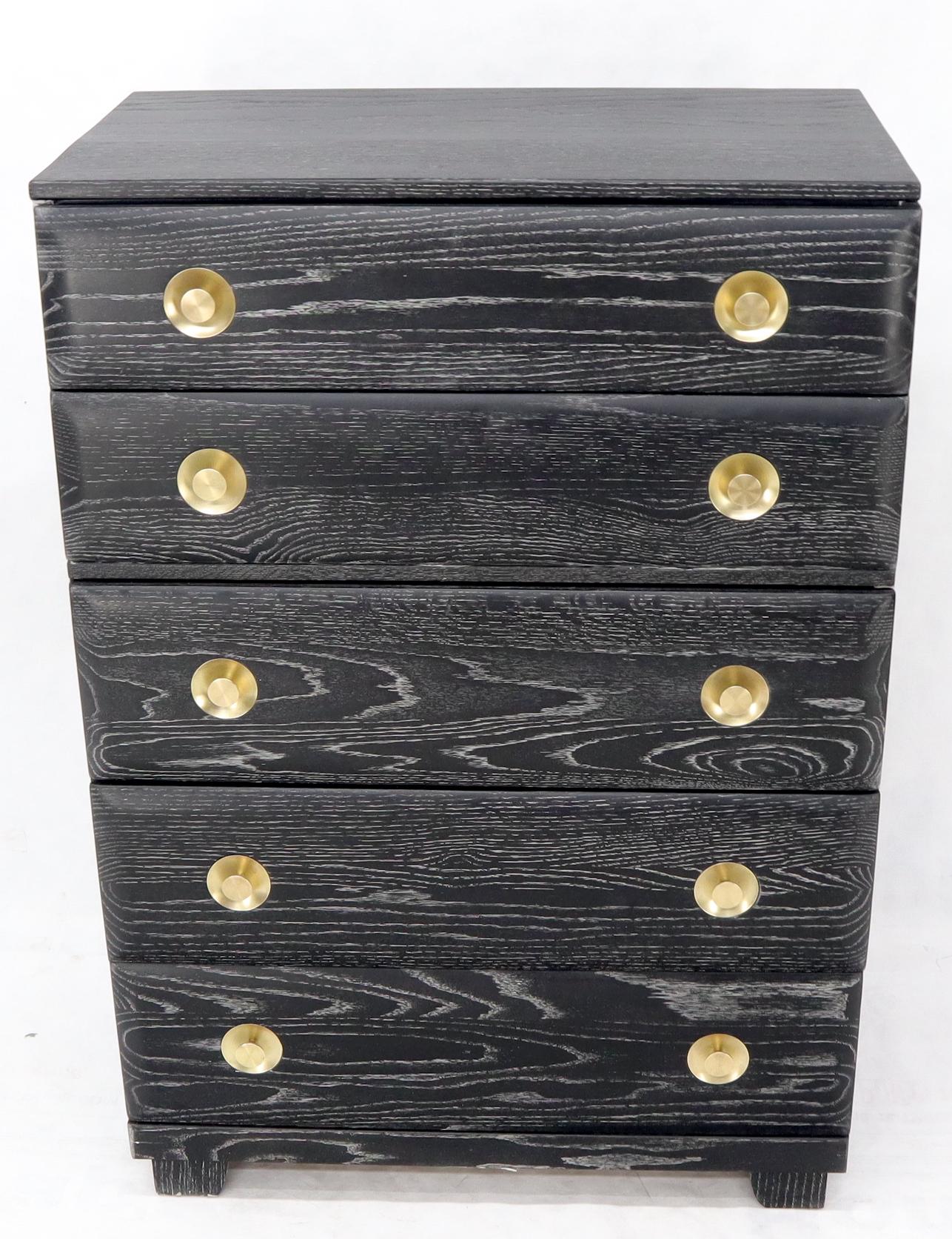 EstablishedLines Five Drawers Cerused Oak Brass Hardware High Chest Dresser