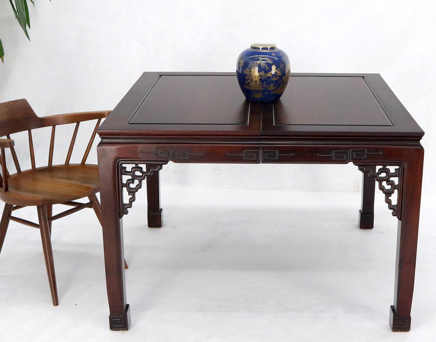 EstablishedLines Asian Chinese Chippendale Style Solid Rosewood Square Dining Table w/ 2 Bords