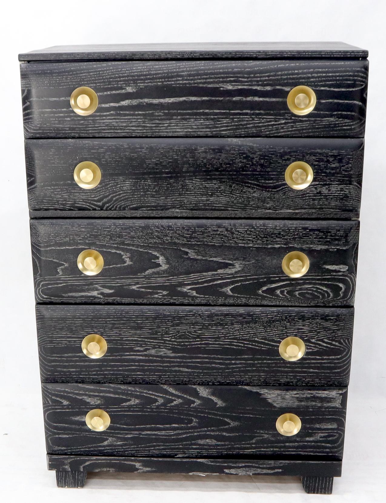 EstablishedLines Five Drawers Cerused Oak Brass Hardware High Chest Dresser