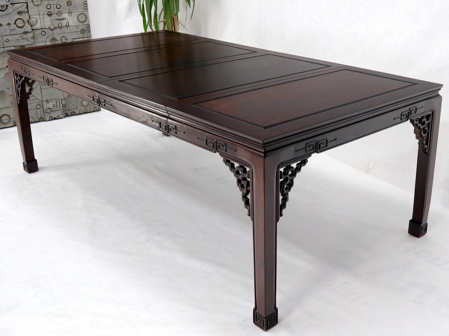 EstablishedLines Asian Chinese Chippendale Style Solid Rosewood Square Dining Table w/ 2 Bords