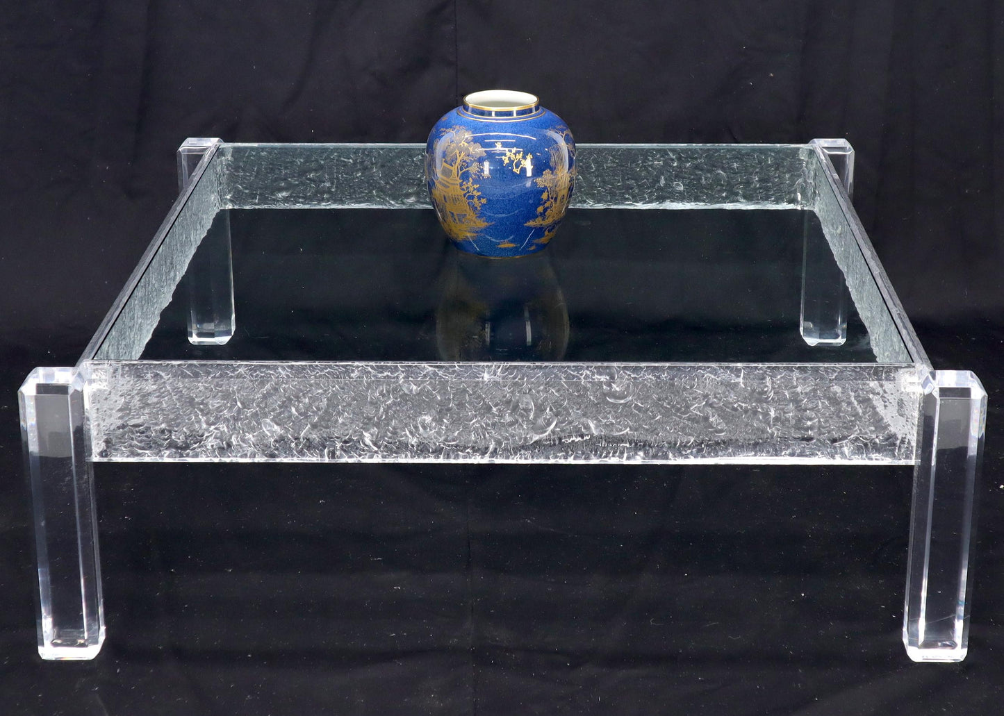 EstablishedLines Large Square Carved Lucite Glass Top Coffee Table